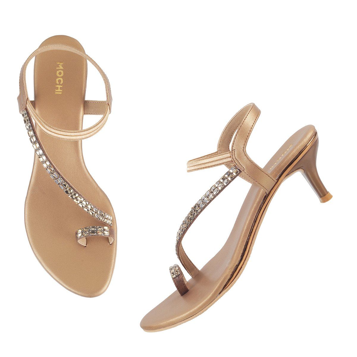 Buy Mochi Women Party Synthetic Antique Gold Sandals online