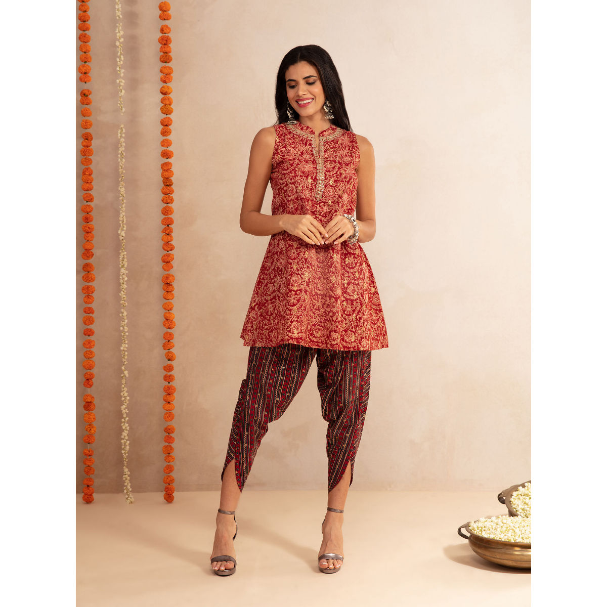 Buy Vishudh Embroidered Georgette Peplum Short Kurta With Dhoti Pants for  Women Online at Rs.889 - Ketch