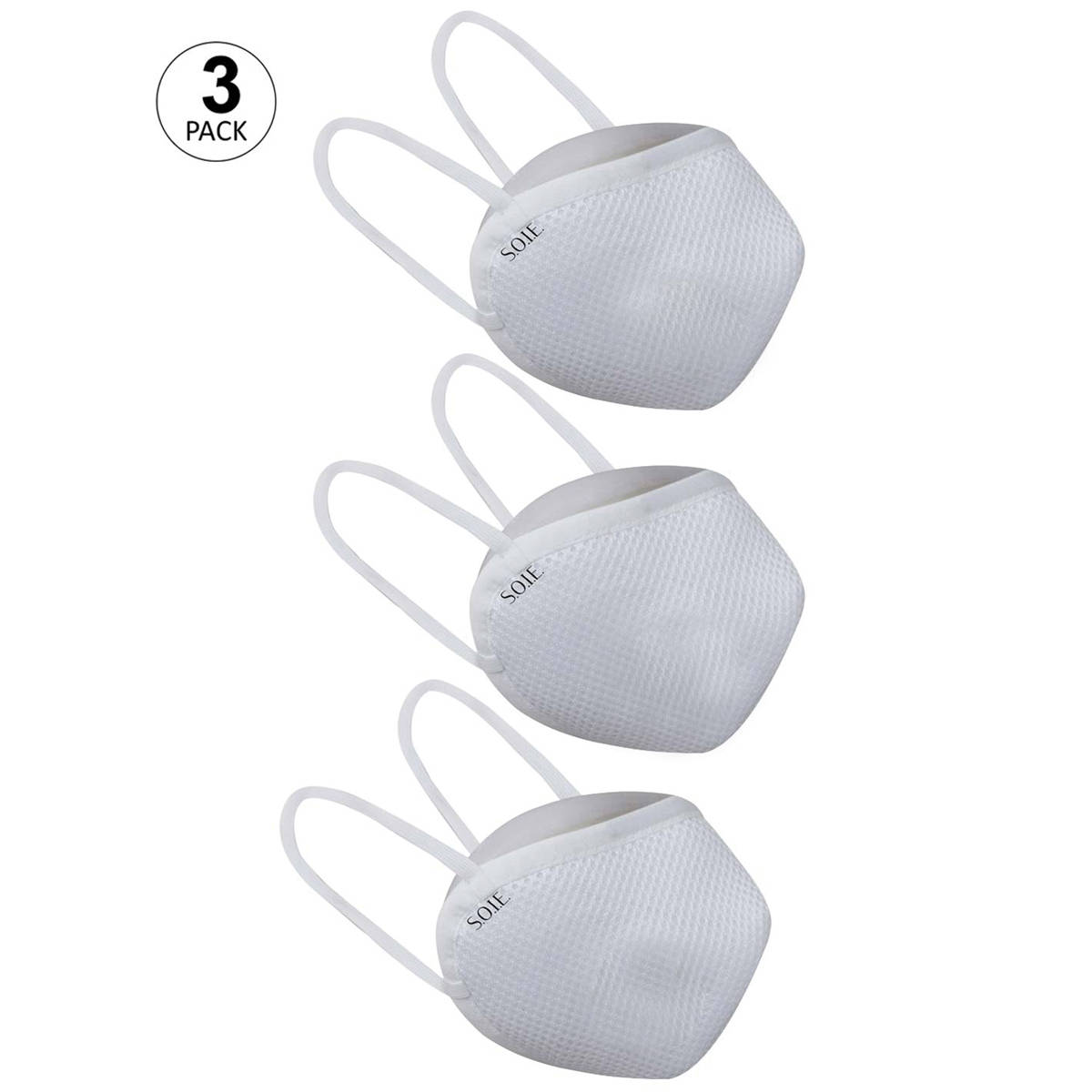 SOIE 8 Layer Reusable Sn 99.9 Protection Ear Loops Freedom Mask Pack Of 3 - White (L)