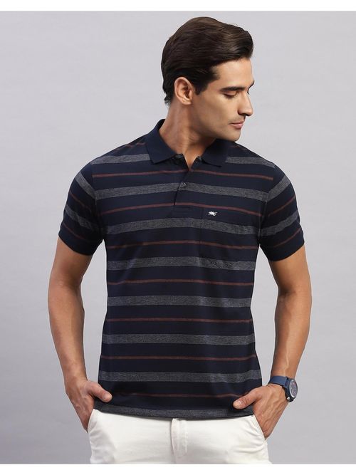 Buy Monte Carlo Mens Navy Blue Polo Neck Half Sleeve T-Shirt Online
