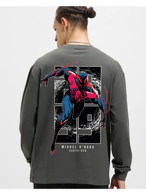 Bewakoof Official Marvel Merchandise Mens Grey Spiderman Graphic Printed  Oversized T-Shirt
