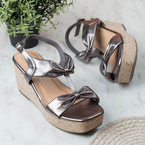 Womens Grey Party Wear Solid Square Toe Wedge Heels (EURO 35)