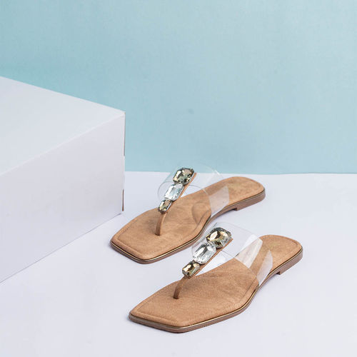 Buy Womens Golden Transparent Square Toe Party Wear Flats Online