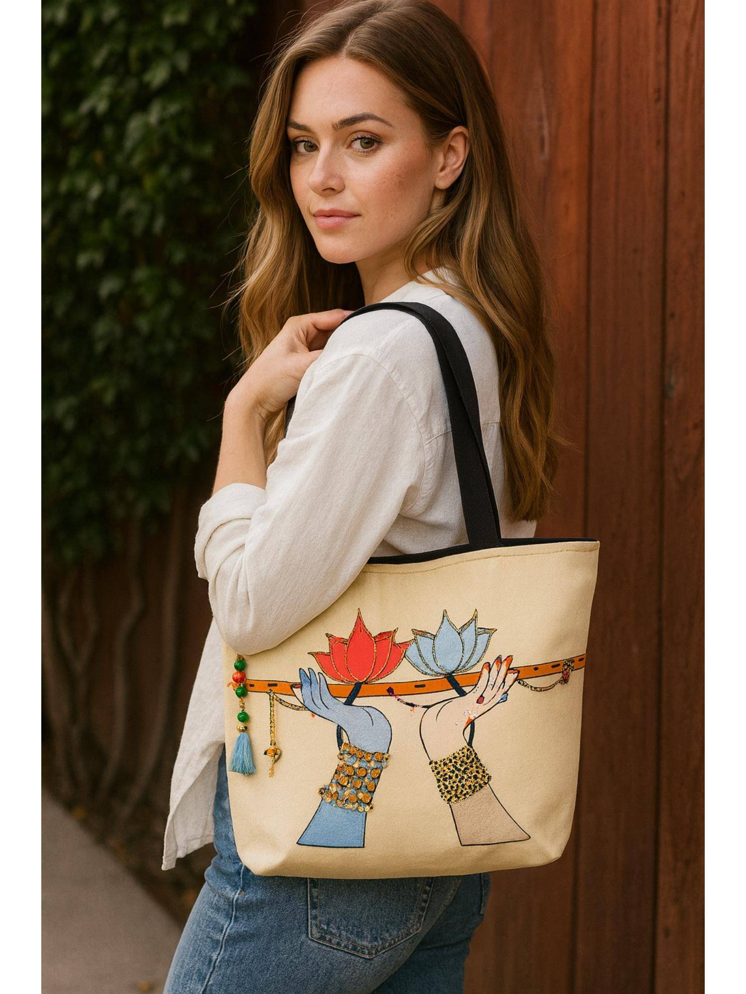 THE PURANI JEANS Radha Krishna Flute Tote Bag