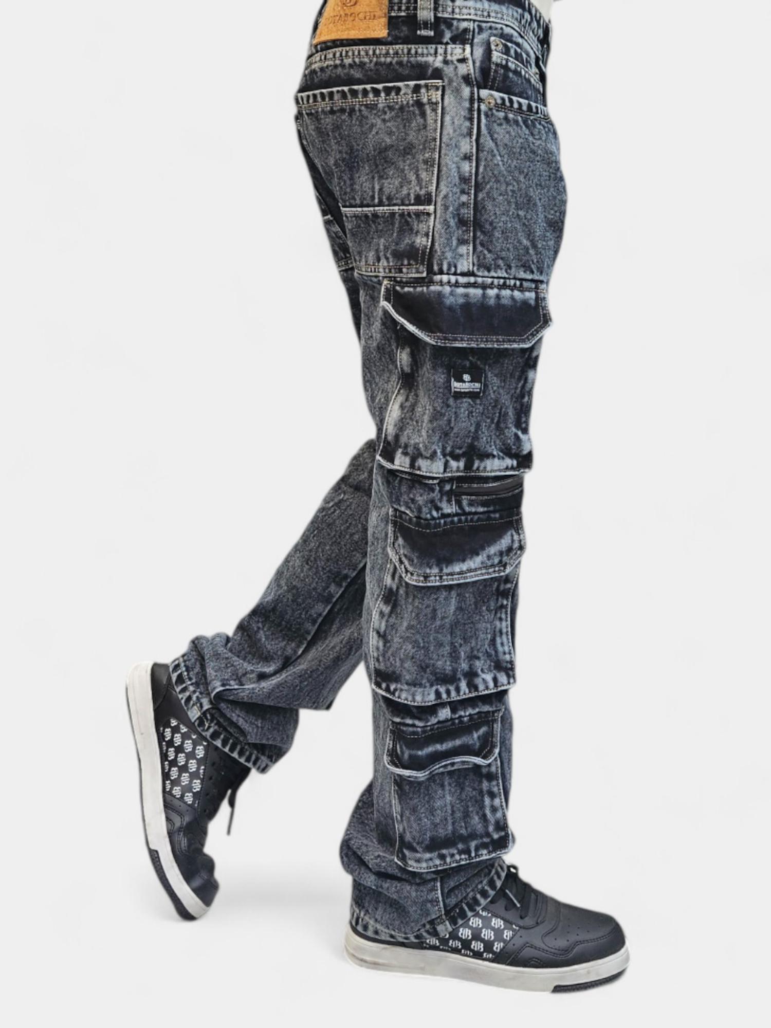 Buy BOTABOCHI Ruff Blue Six Pocket Baggy Fit Cargo Denim Jeans Online