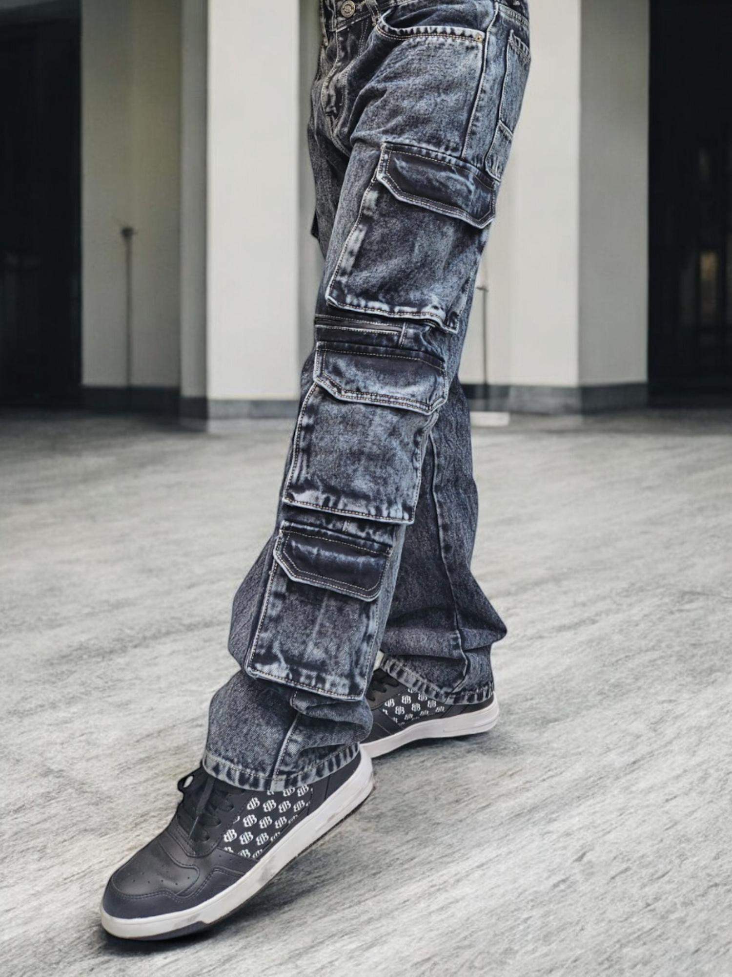 Buy BOTABOCHI Ruff Blue Six Pocket Baggy Fit Cargo Denim Jeans Online