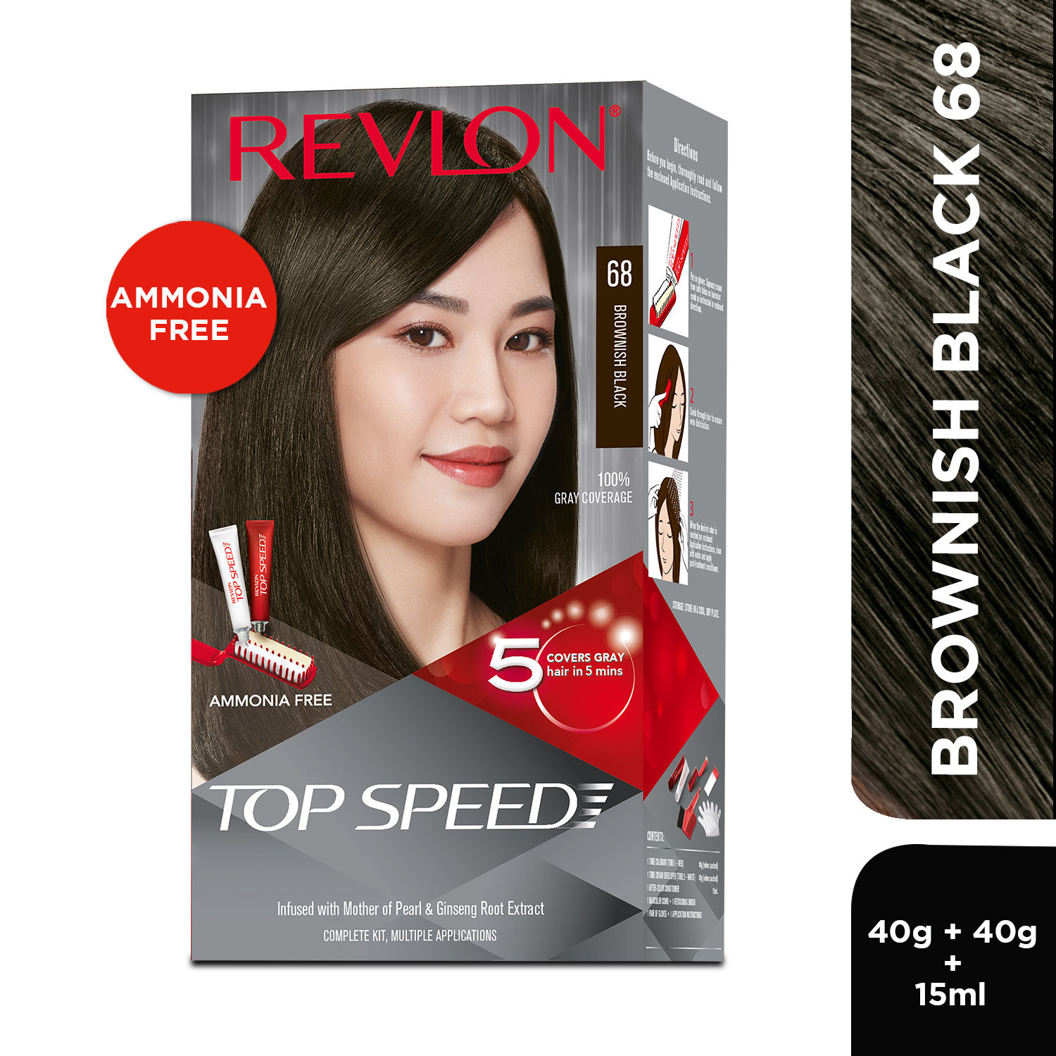 Revlon Top Speed Hair color Woman, Brownish Black 68