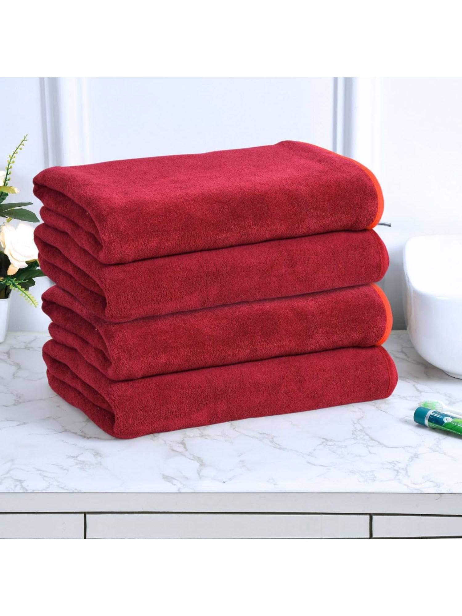 Black Gold Microfiber Bath Towels Super Absorbent Plain Maroon (Pack Of 4)