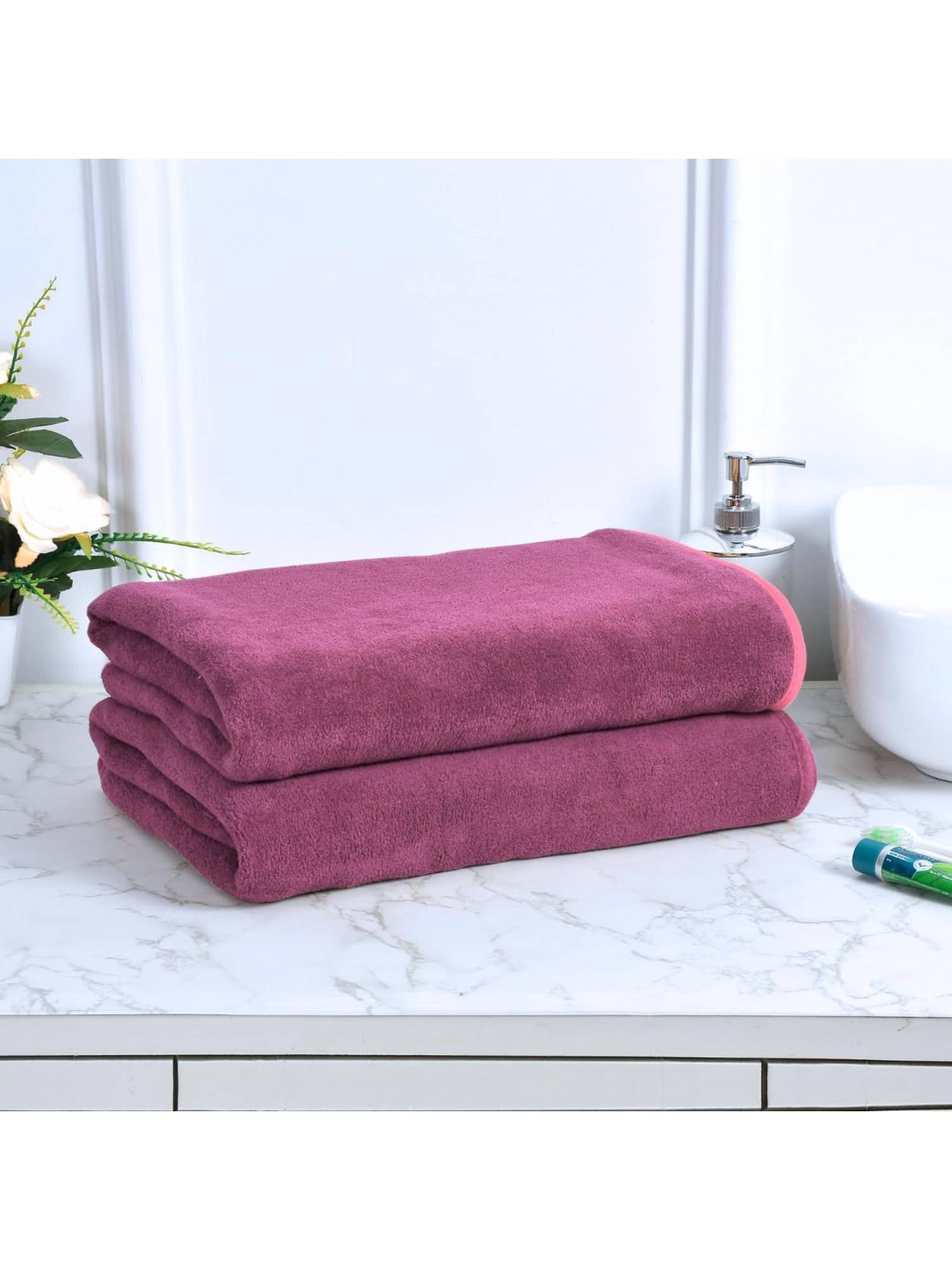 Black Gold Microfiber Bath Towels Super Absorbent Plain Purple (Pack Of 2)