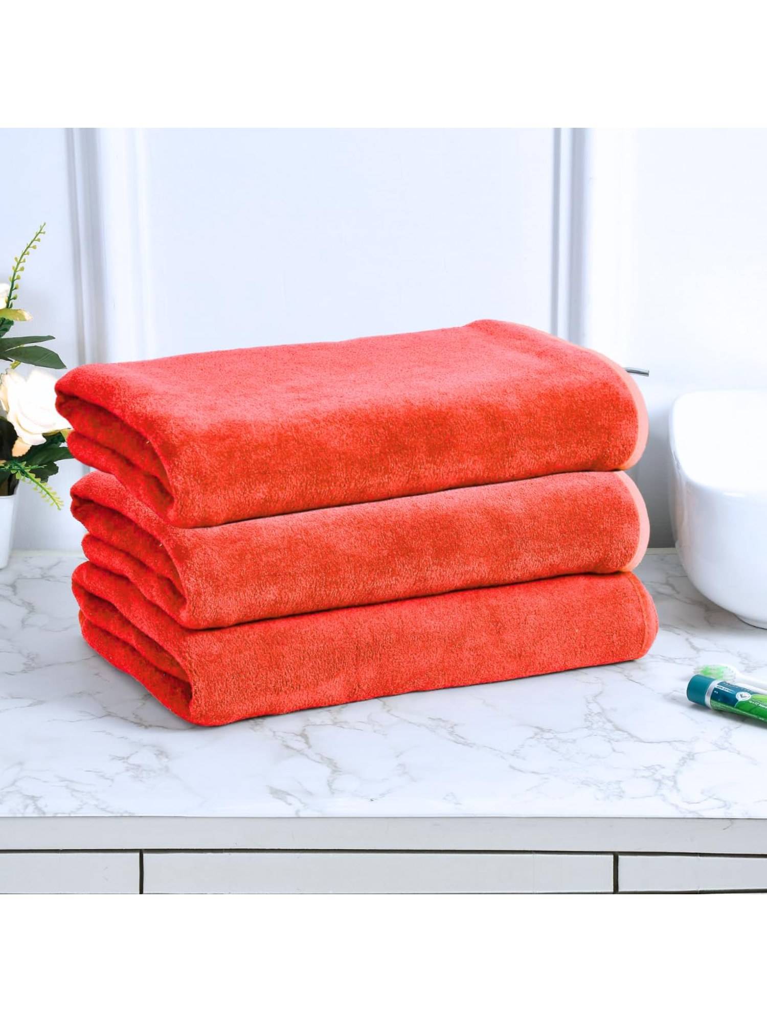 Black Gold Microfiber Bath Towels Super Absorbent Plain Red (Pack Of 3)