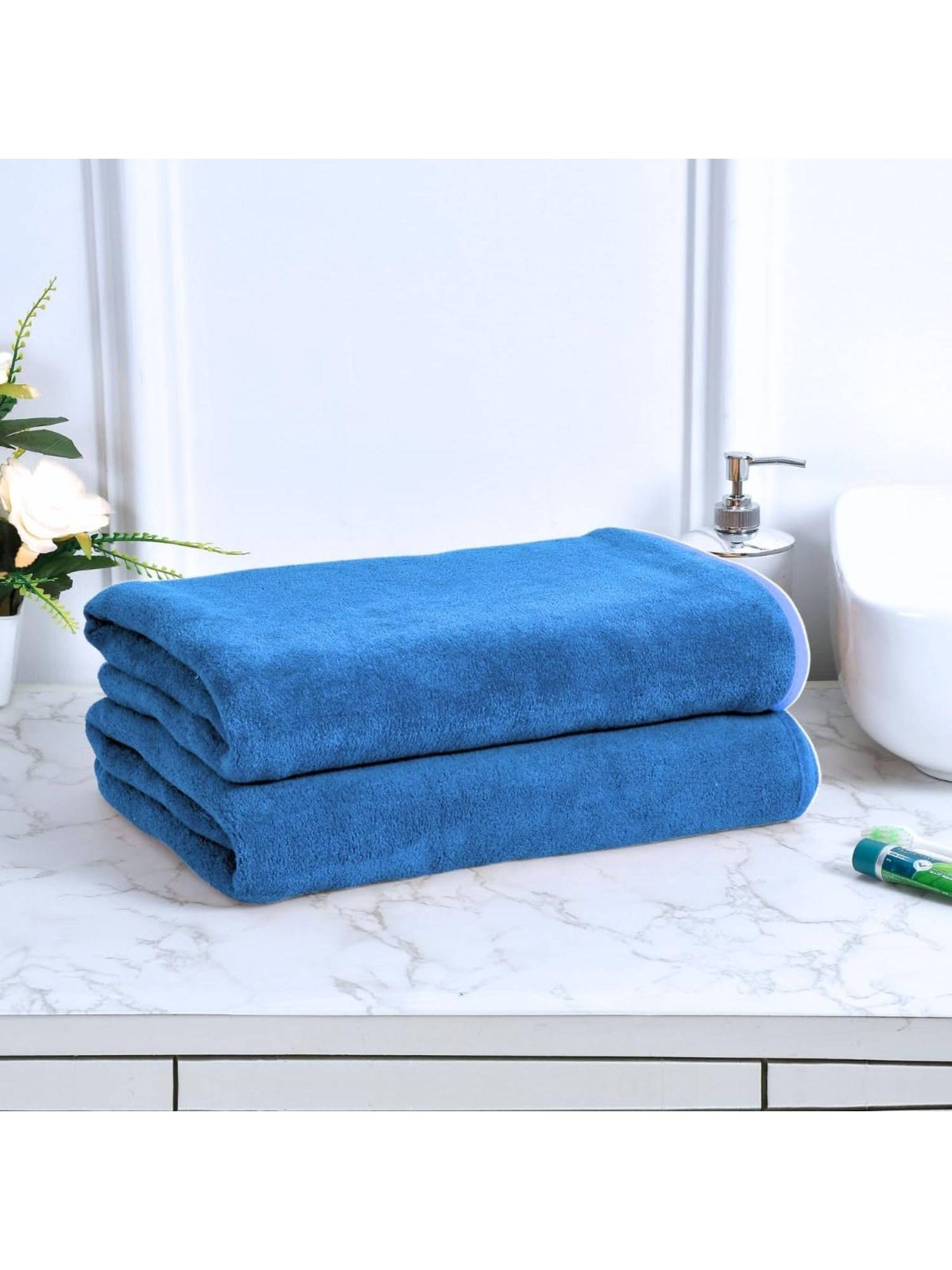 Black Gold Microfiber Bath Towels Super Absorbent Plain Sky Blue (Pack Of 2)