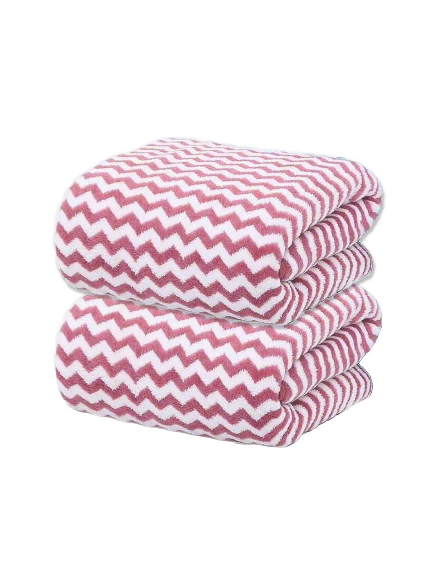 Black Gold Oversized 350 Gsm Microfiber Zigzag Bath Towel Pink (Pack of 2)