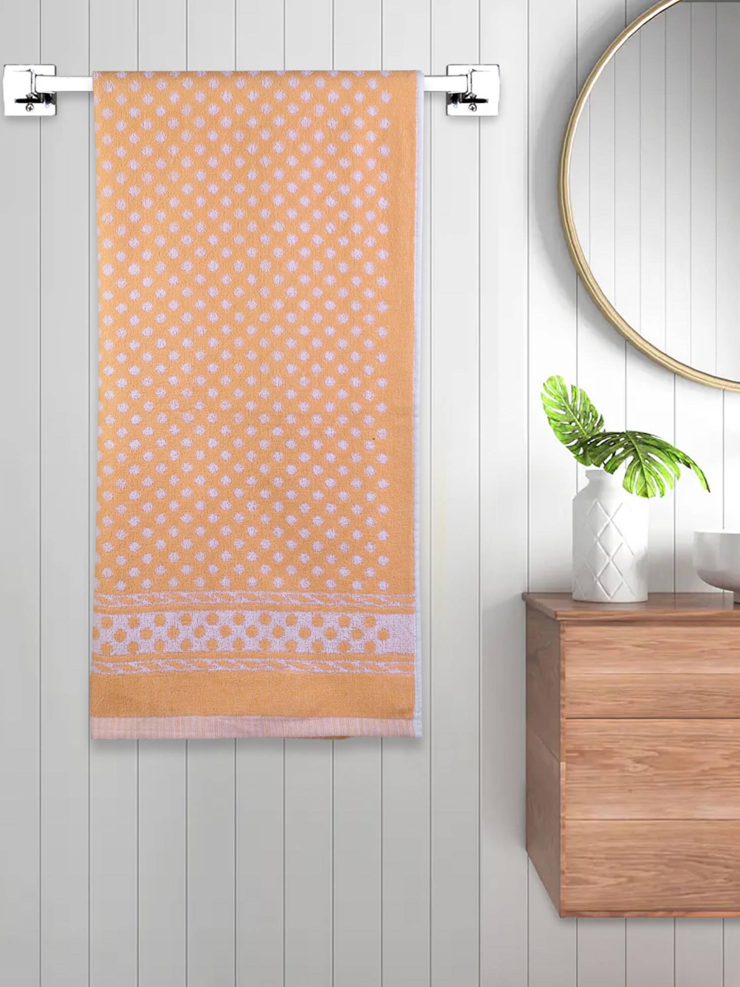 FABINALIV Yellow Polka Dot 300 Gsm Cotton Bath Towel