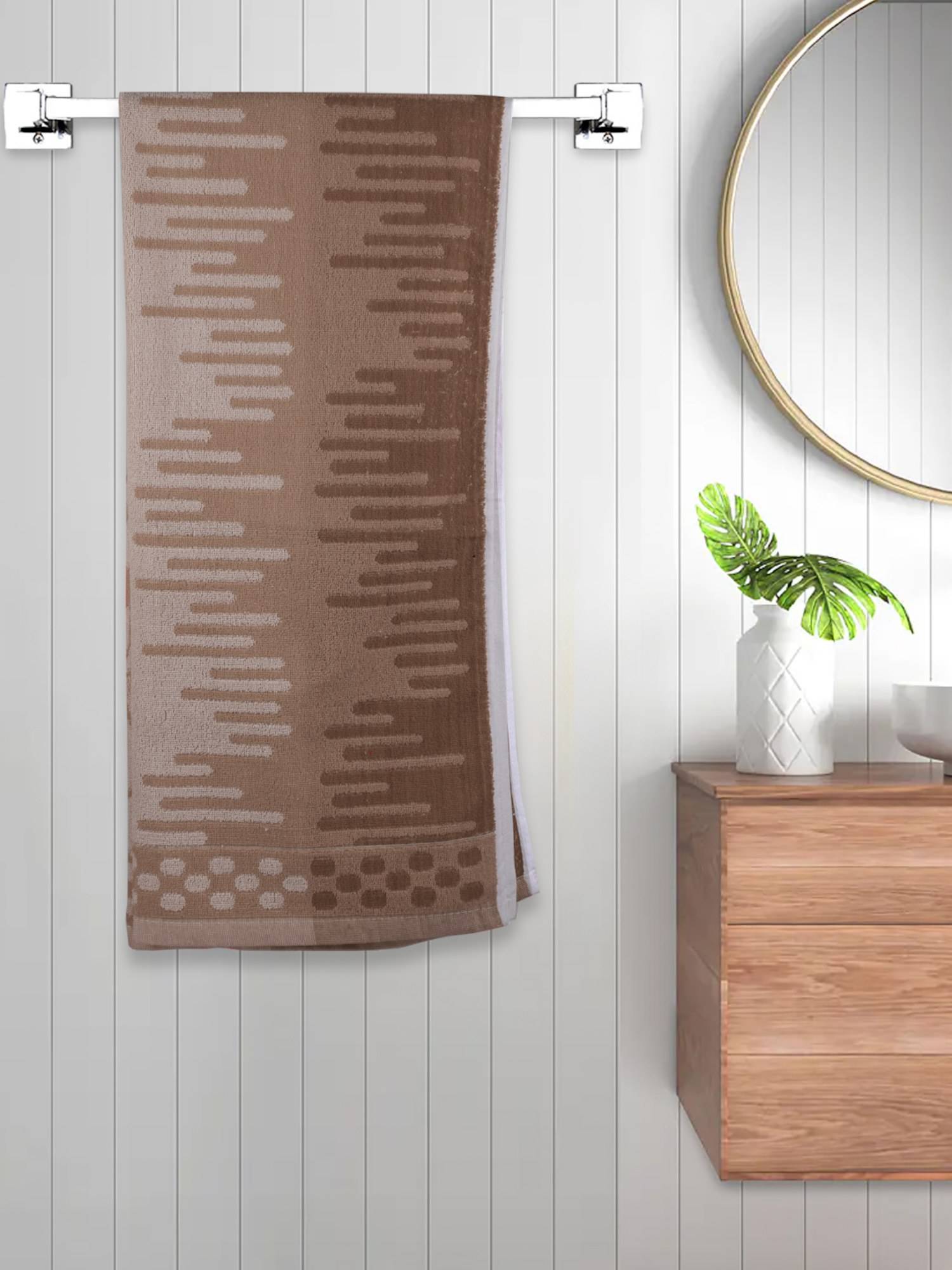 FABINALIV Brown Abstract 300 Gsm Cotton Bath Towel