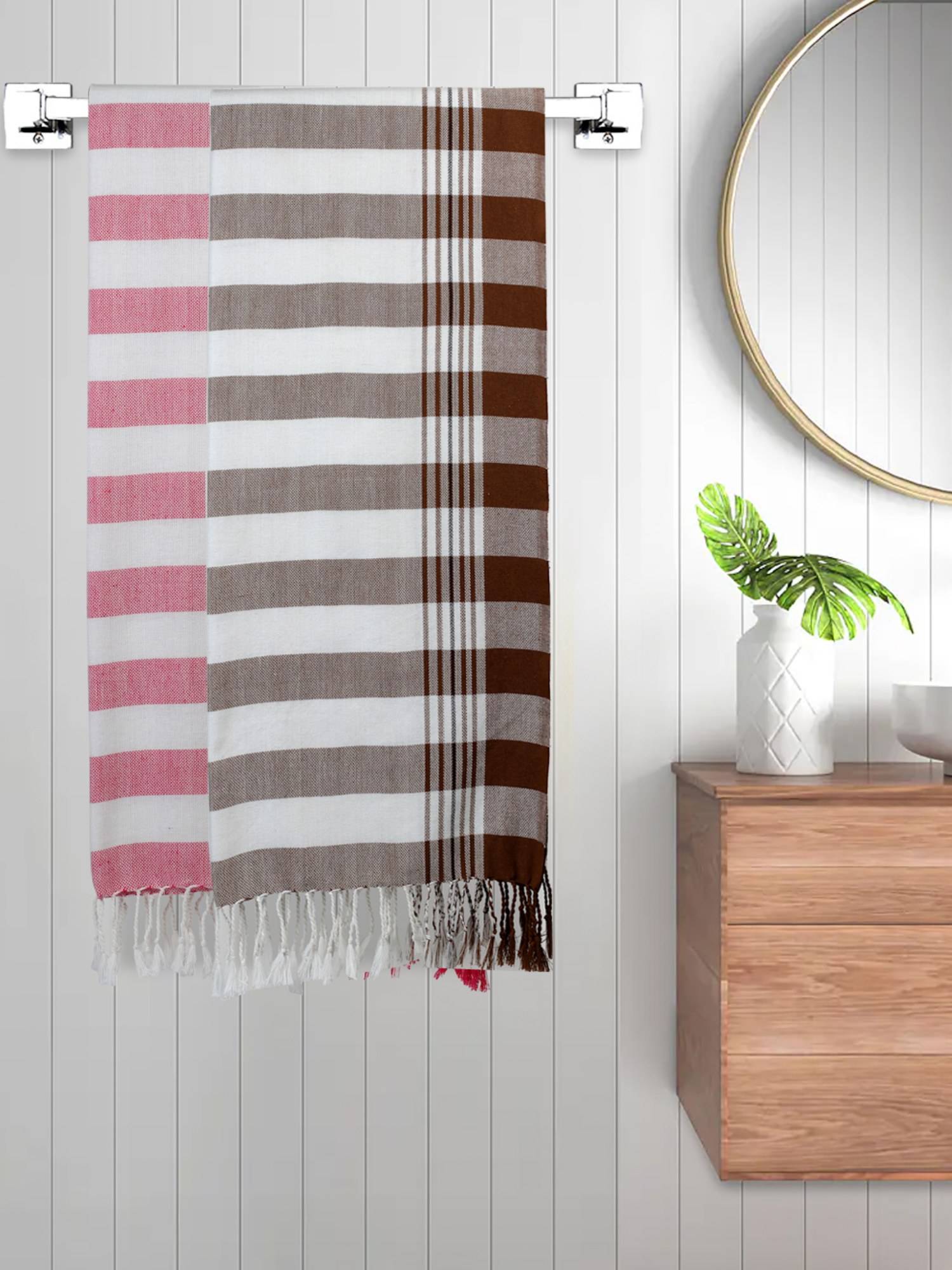 FABINALIV Multicolor Striped 220 Gsm Cotton Bath Towel (Pack of 2)