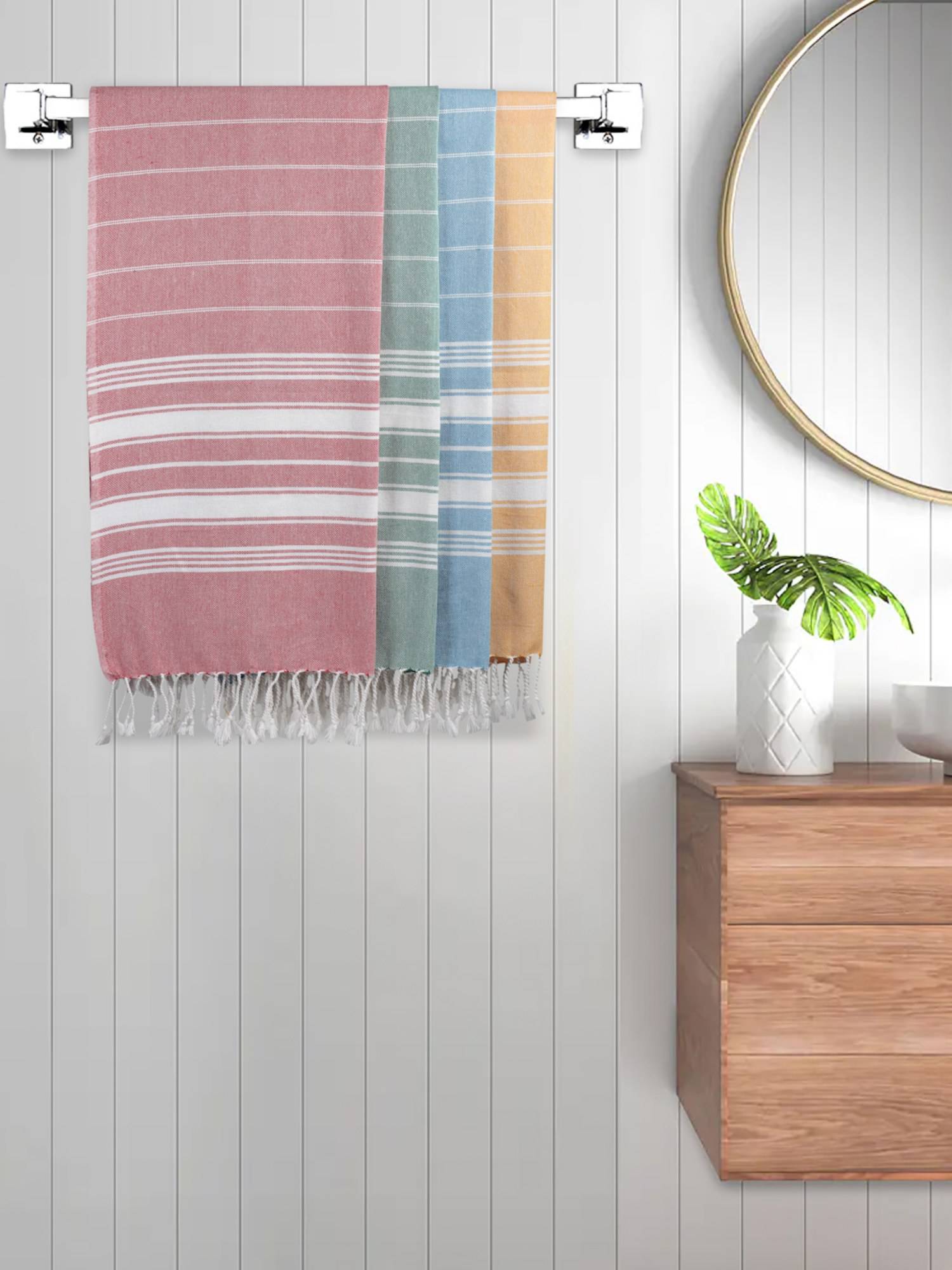 FABINALIV Multicolor Striped 220 Gsm Cotton Bath Towels (Pack of 4)