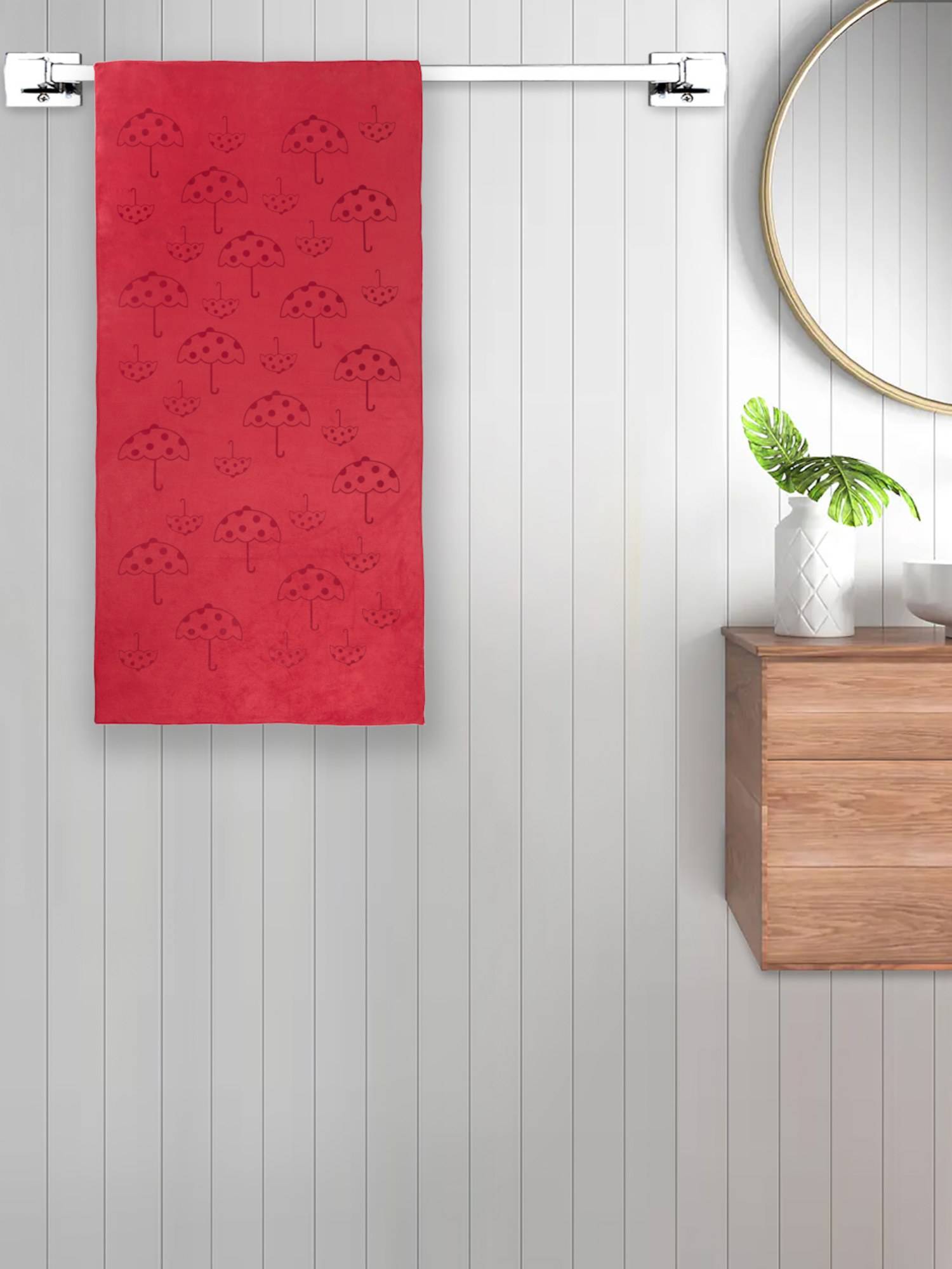 FABINALIV Red Abstract 420 Gsm Cotton Bath Towel