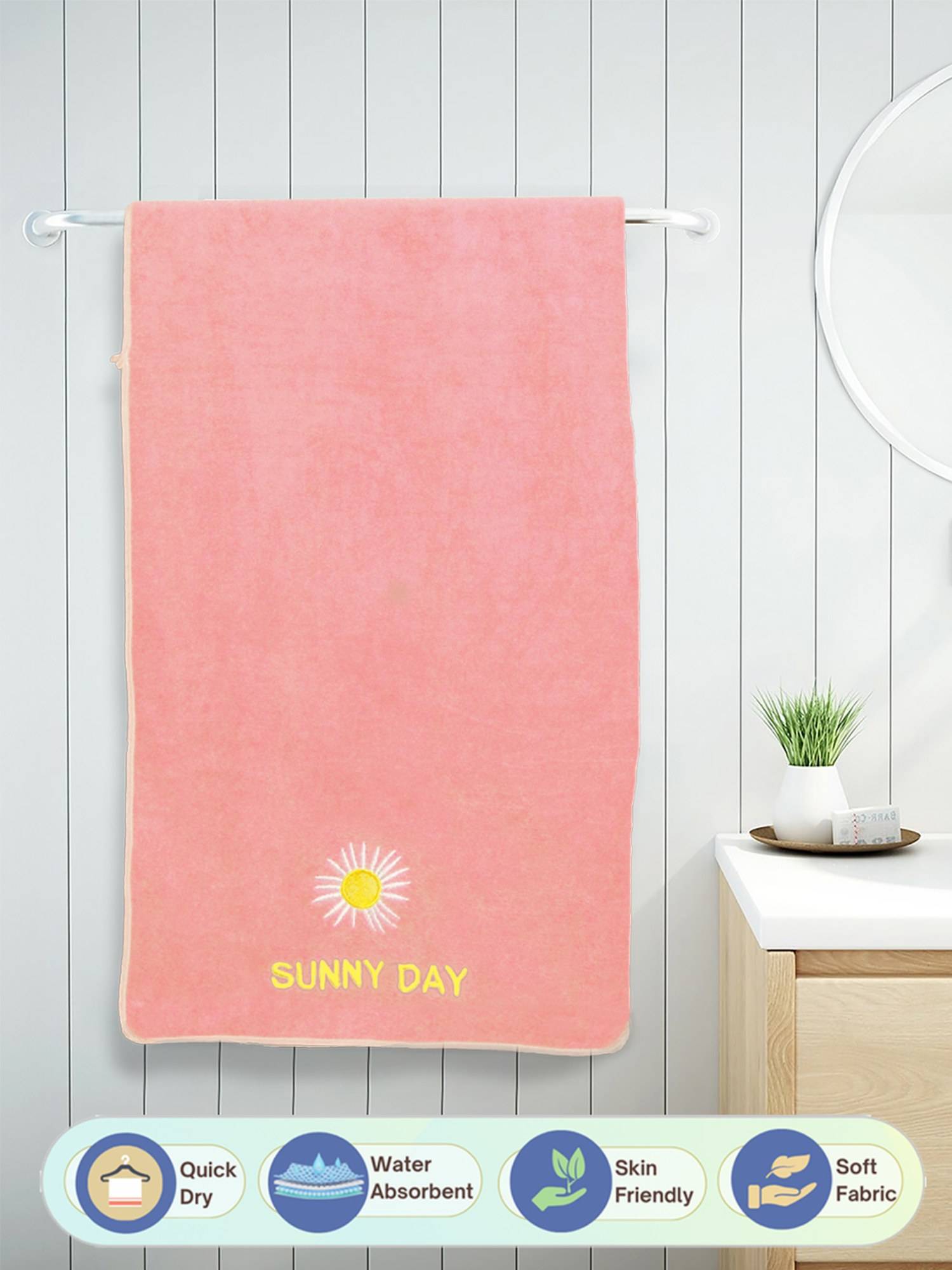 FABINALIV Peach Solid 420 Gsm Cotton Bath Towel