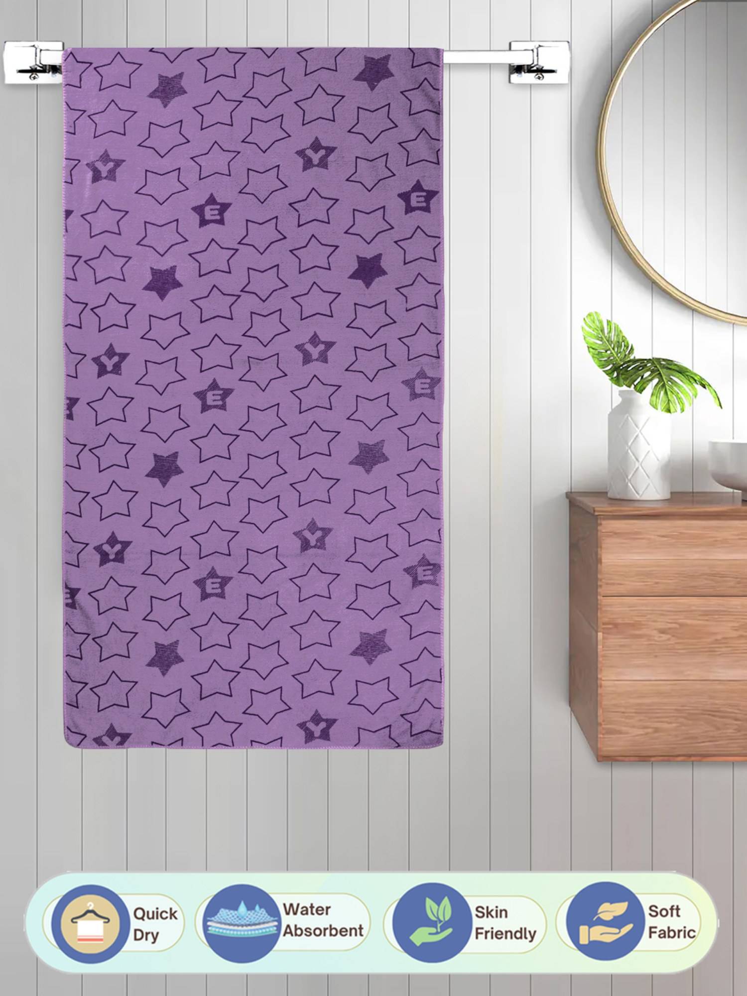FABINALIV Purple Geometric 420 Gsm Cotton Bath Towel