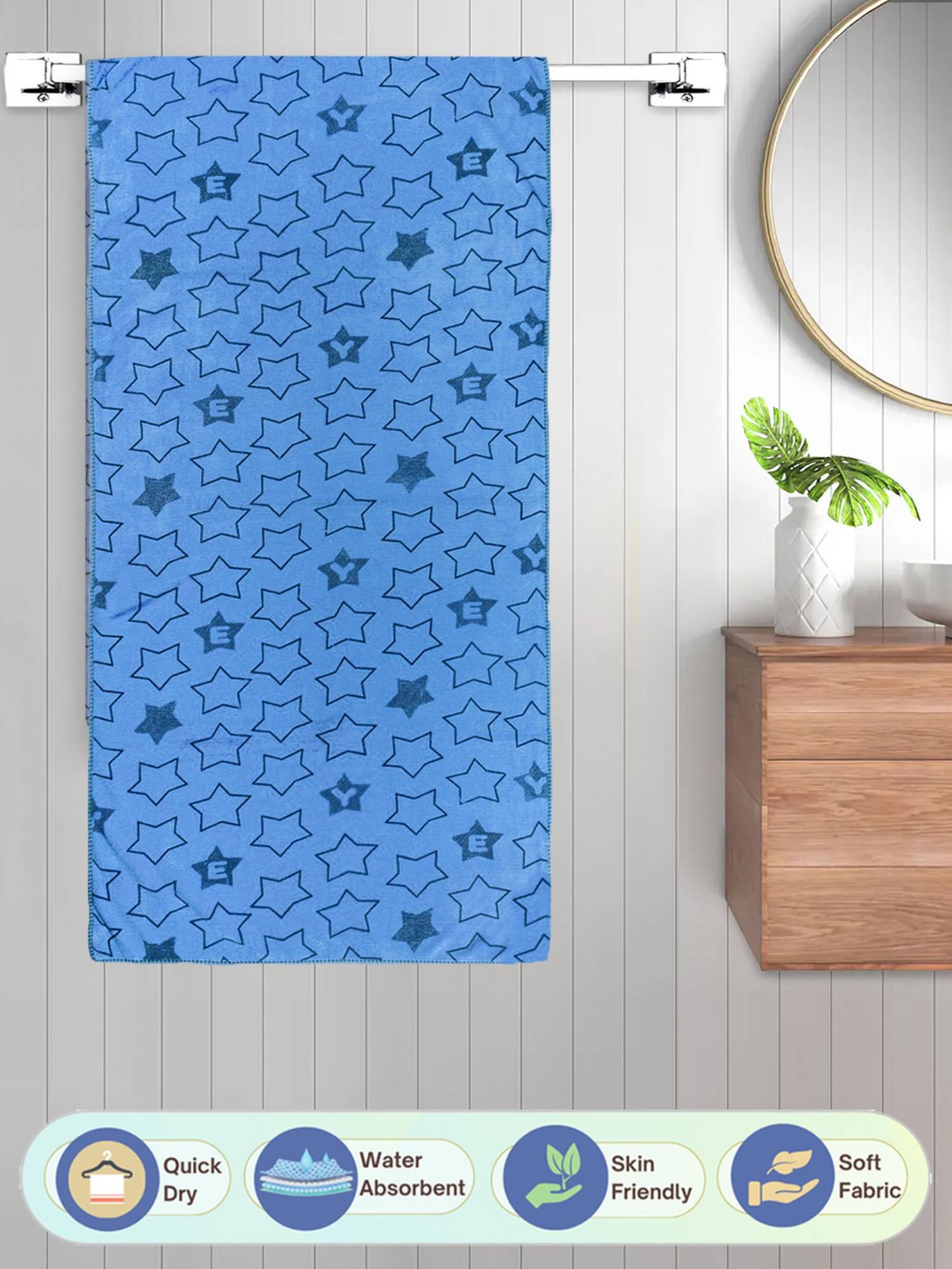 FABINALIV Blue Geometric 420 Gsm Cotton Bath Towel