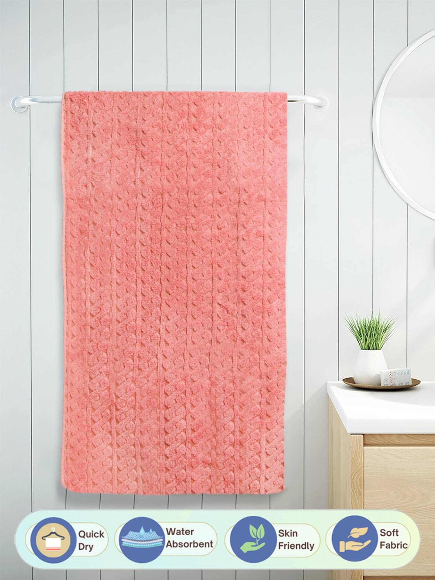 FABINALIV Peach Abstract 420 Gsm Cotton Bath Towel