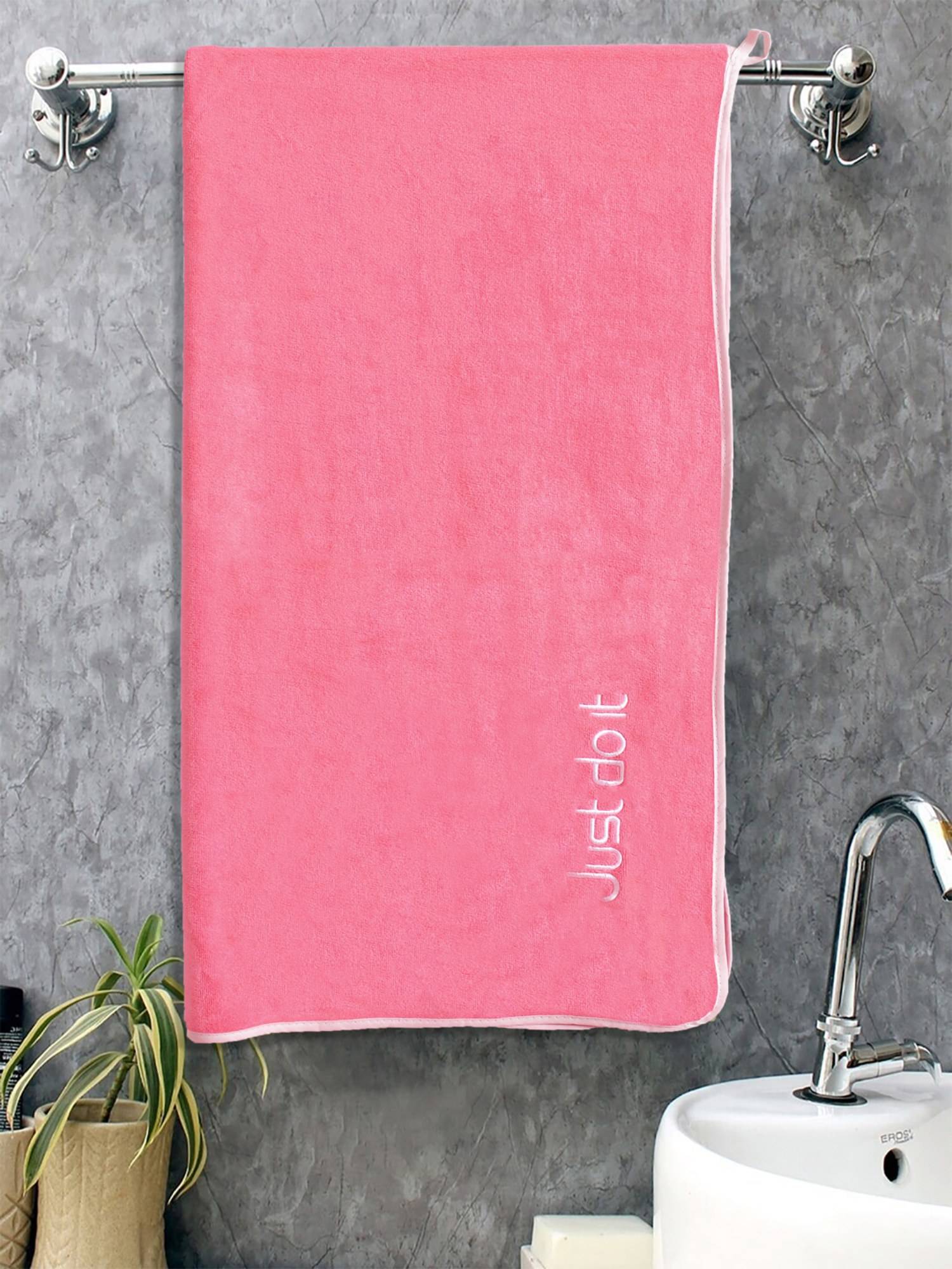 FABINALIV Pink Solid 300 Gsm Cotton Bath Towel