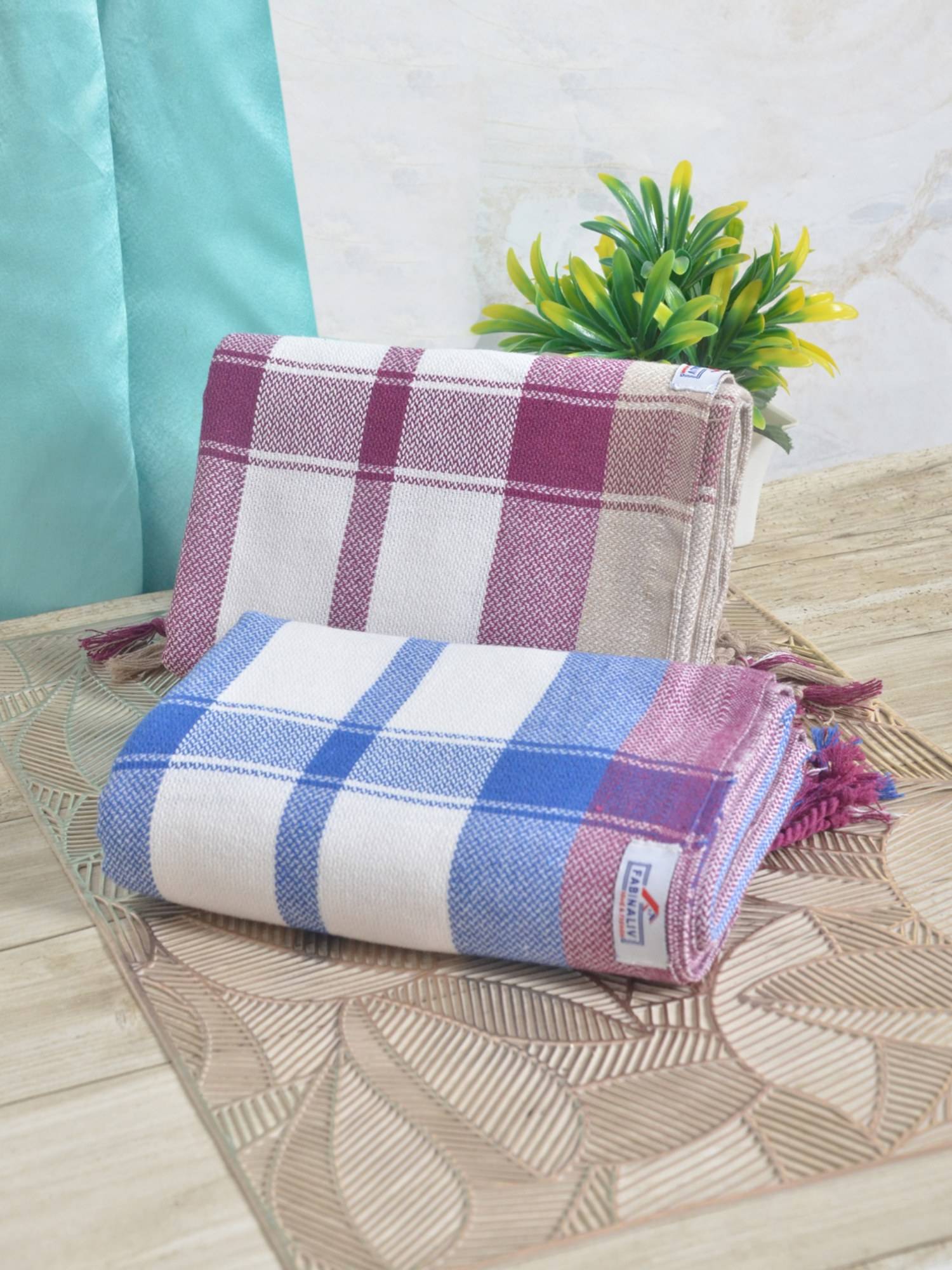 FABINALIV Multicolor Striped 225 Gsm 100% Cotton Bath Towel (Pack of 2)