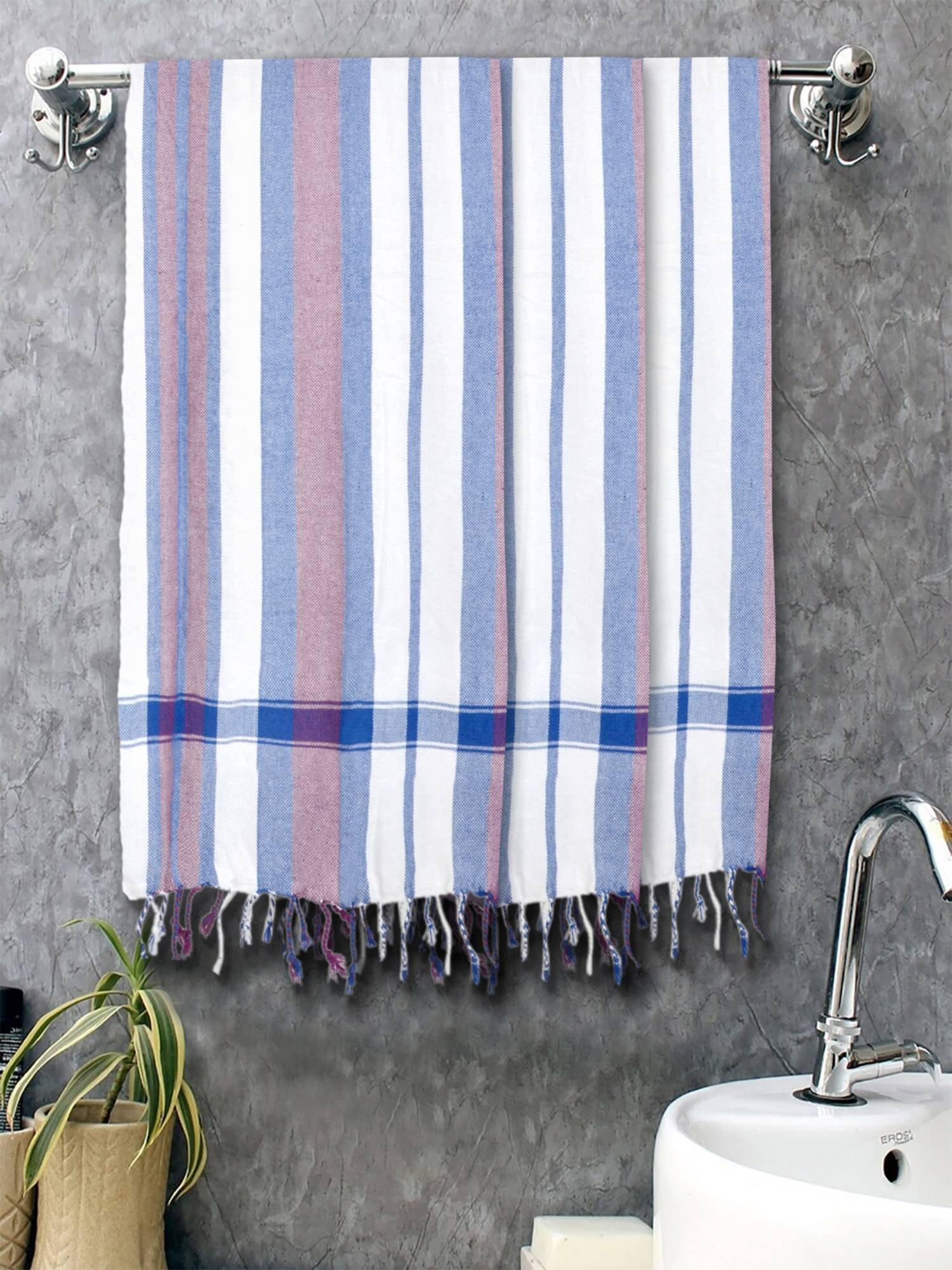 FABINALIV Multicolor Striped 225 Gsm Cotton Bath Towels (Pack of 3)