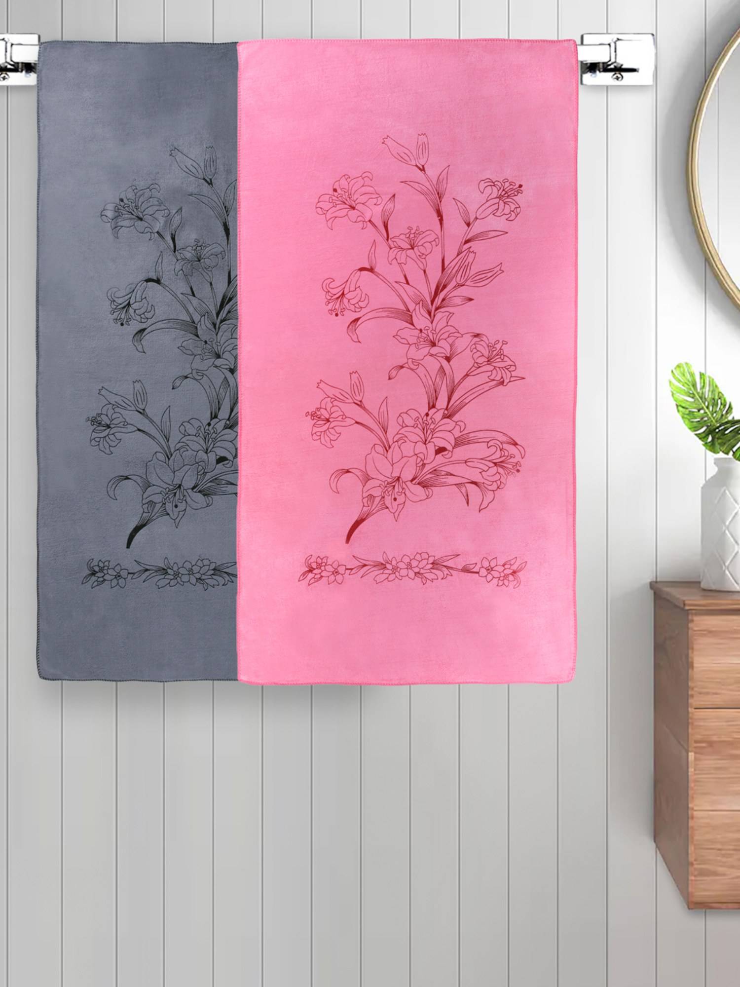 FABINALIV Multicolor Floral 300 Gsm Cotton Kids Bath Towels (Pack of 2)