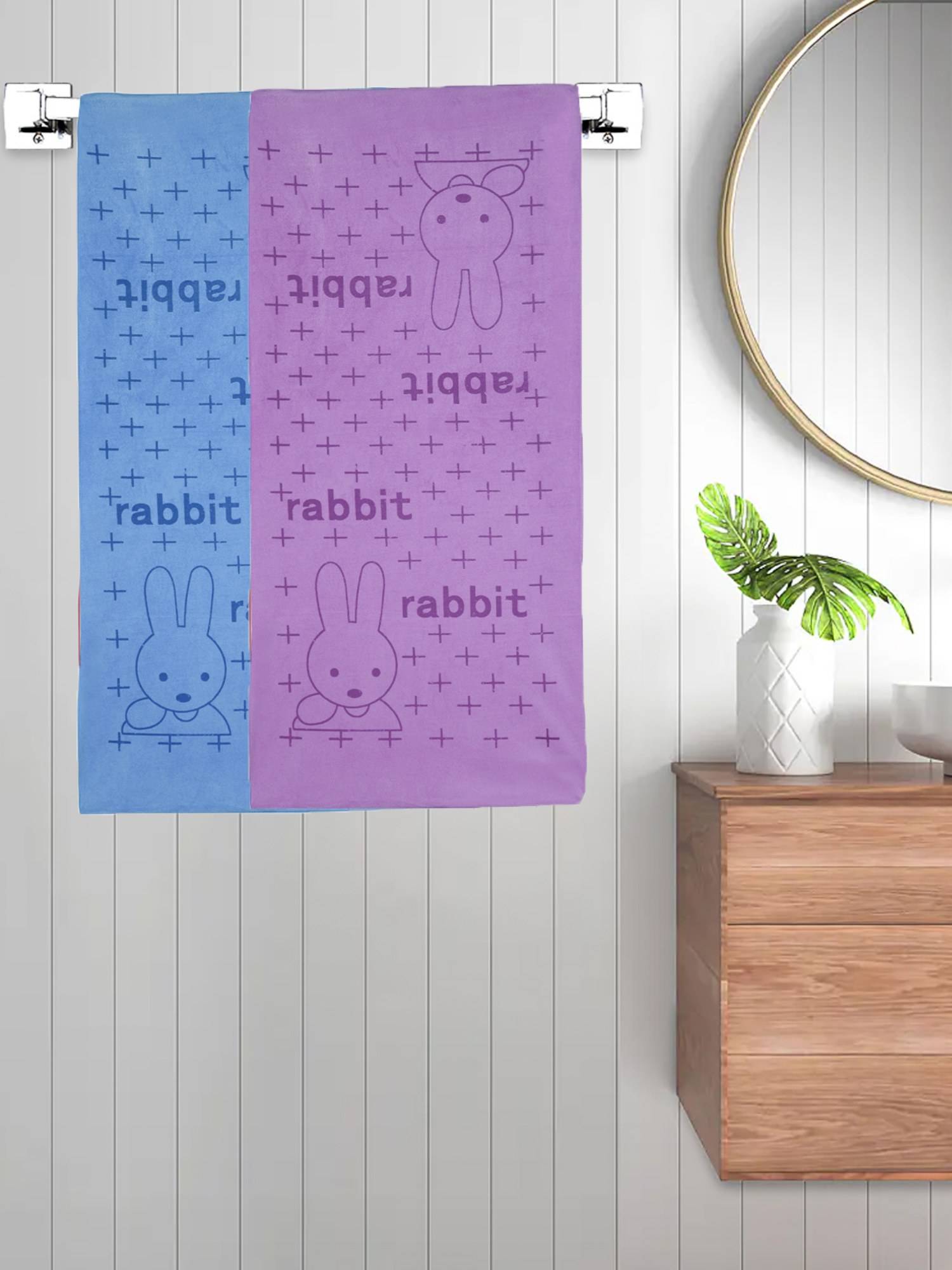 FABINALIV Multicolor Cartoon 300 Gsm Cotton Kids Bath Towels (Pack of 2)