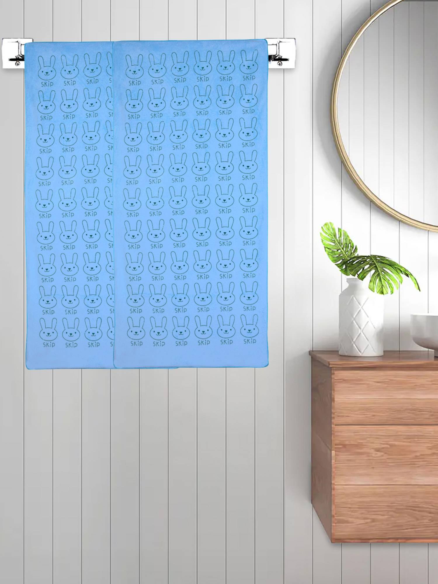 FABINALIV Blue Cartoon 300 Gsm Cotton Kids Bath Towels (Pack of 2)