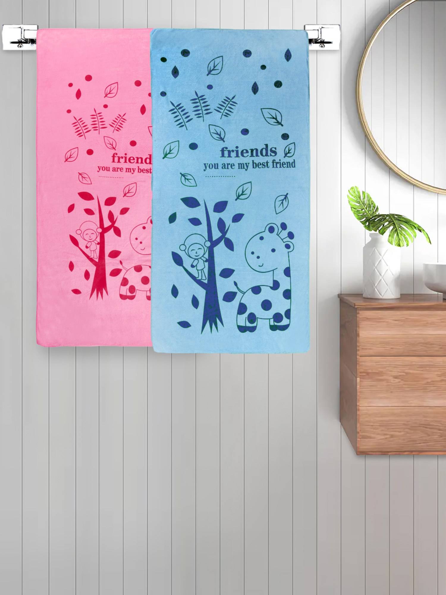 FABINALIV Multicolor Cartoon 300 Gsm Cotton Kids Bath Towels (Pack of 2)