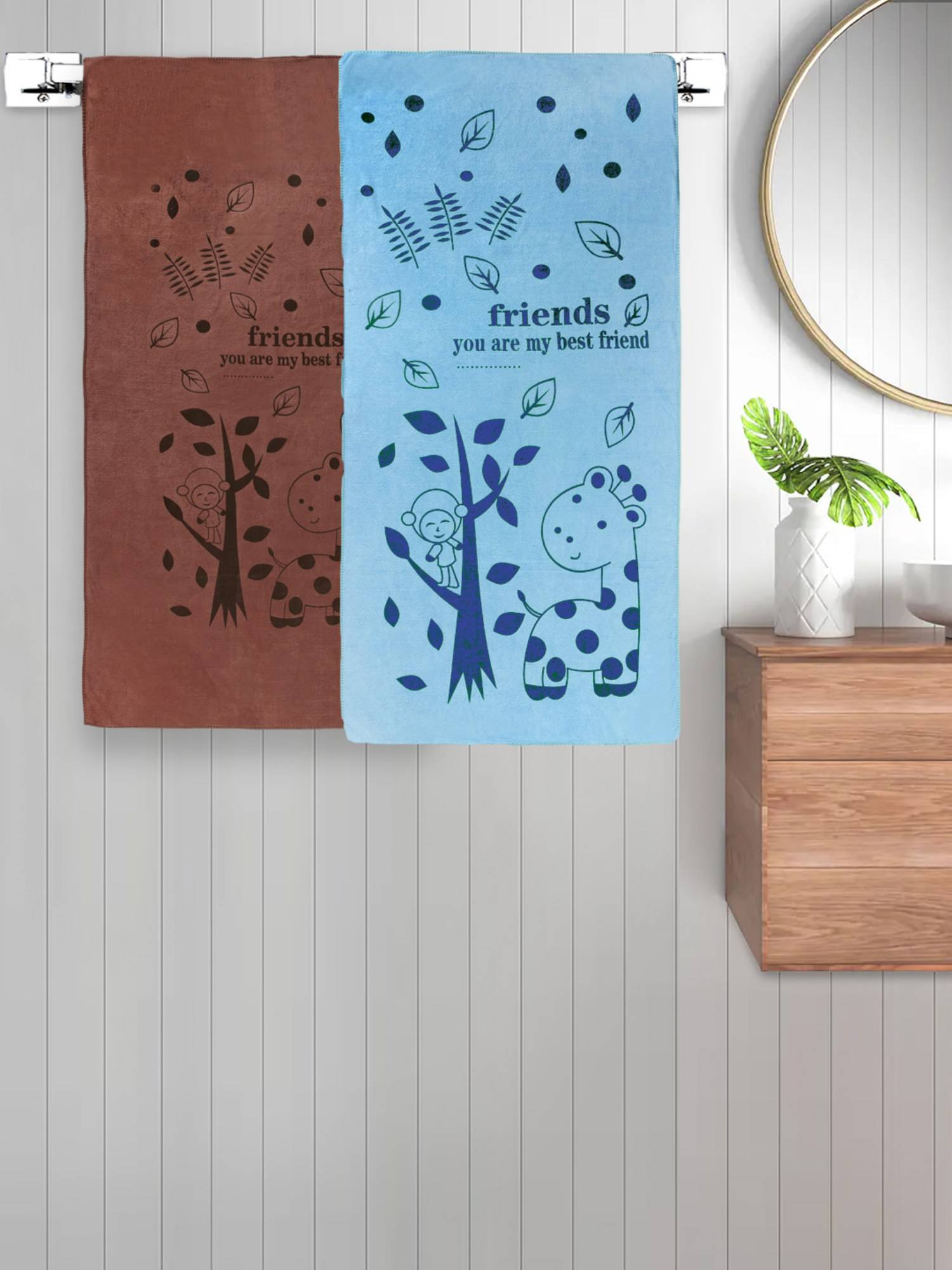 FABINALIV Multicolor Cartoon 300 Gsm Cotton Kids Bath Towels (Pack of 2)