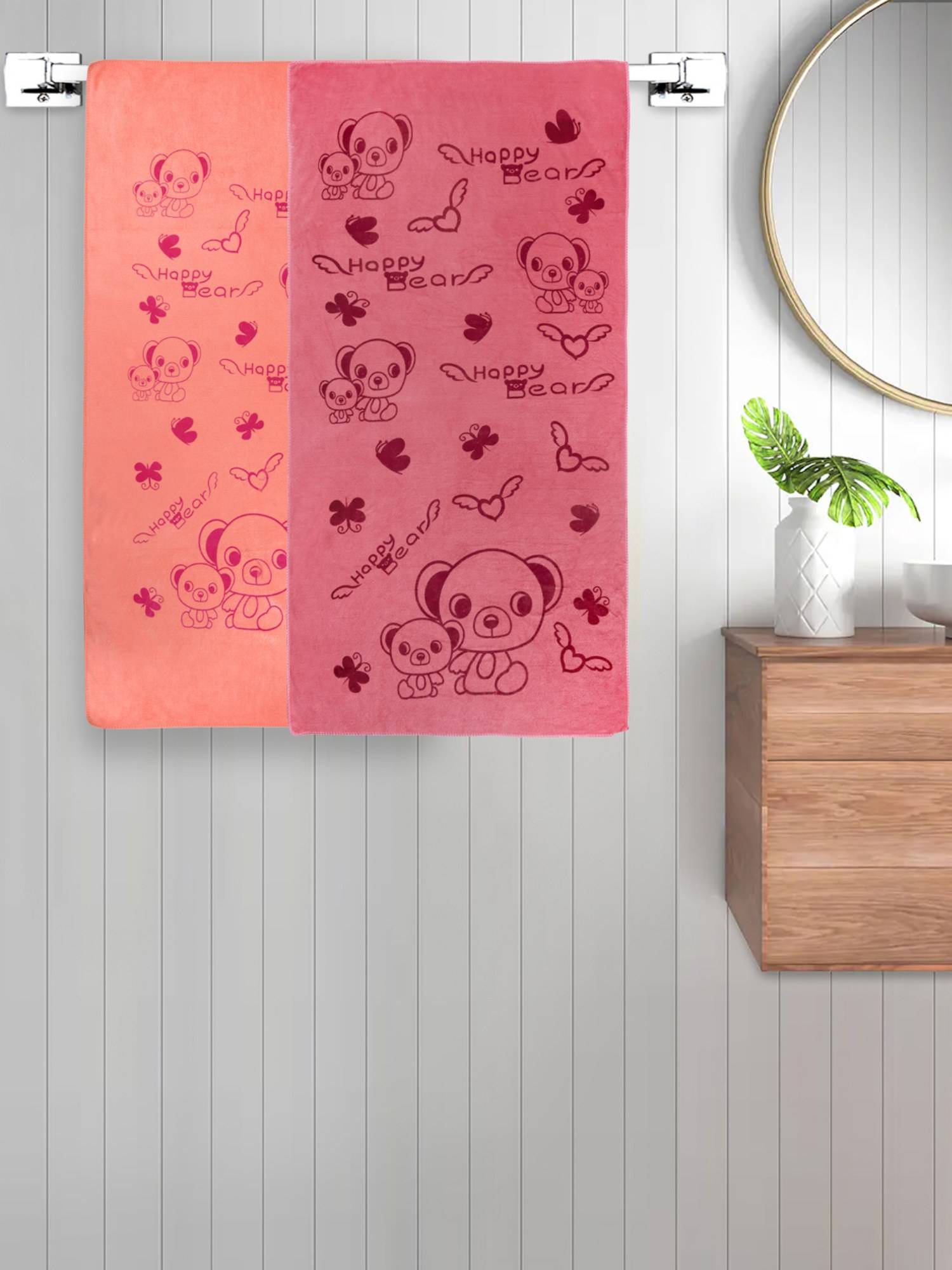 FABINALIV Multicolor Cartoon 300 Gsm Cotton Kids Bath Towels (Pack of 2)