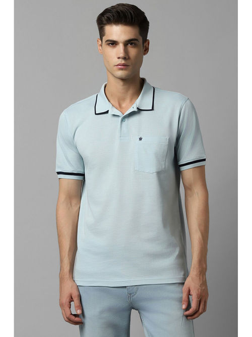 Louis Philippe Men Blue Polo Collar T-shirt