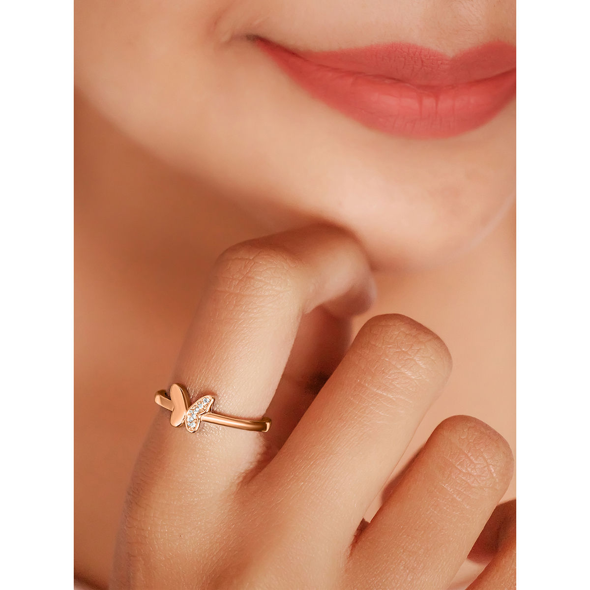Curve Shape Simple Design Female Ring Cute Thin Forefinger Tail Gold R