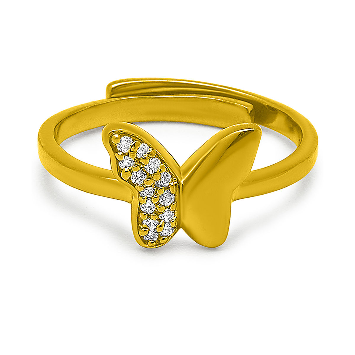 SILBERRY 925 Sterling Silver Gold Plated Flutter Wings Ring for Womens