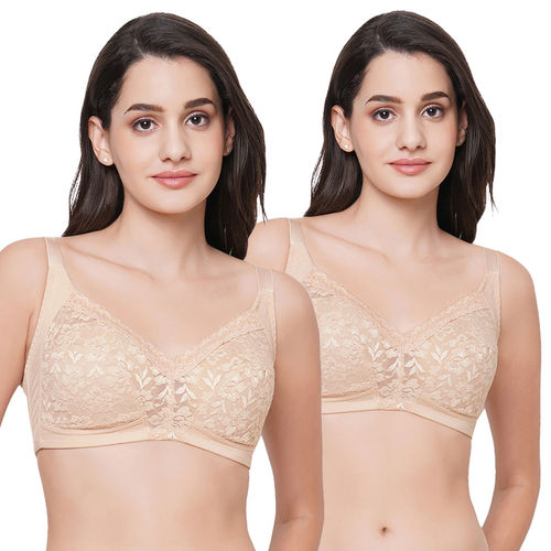 Buy Wacoal Women's Grace Non Padded Non-Wired Full Cup Pack Of 2 Full  Support Beige Bra Online