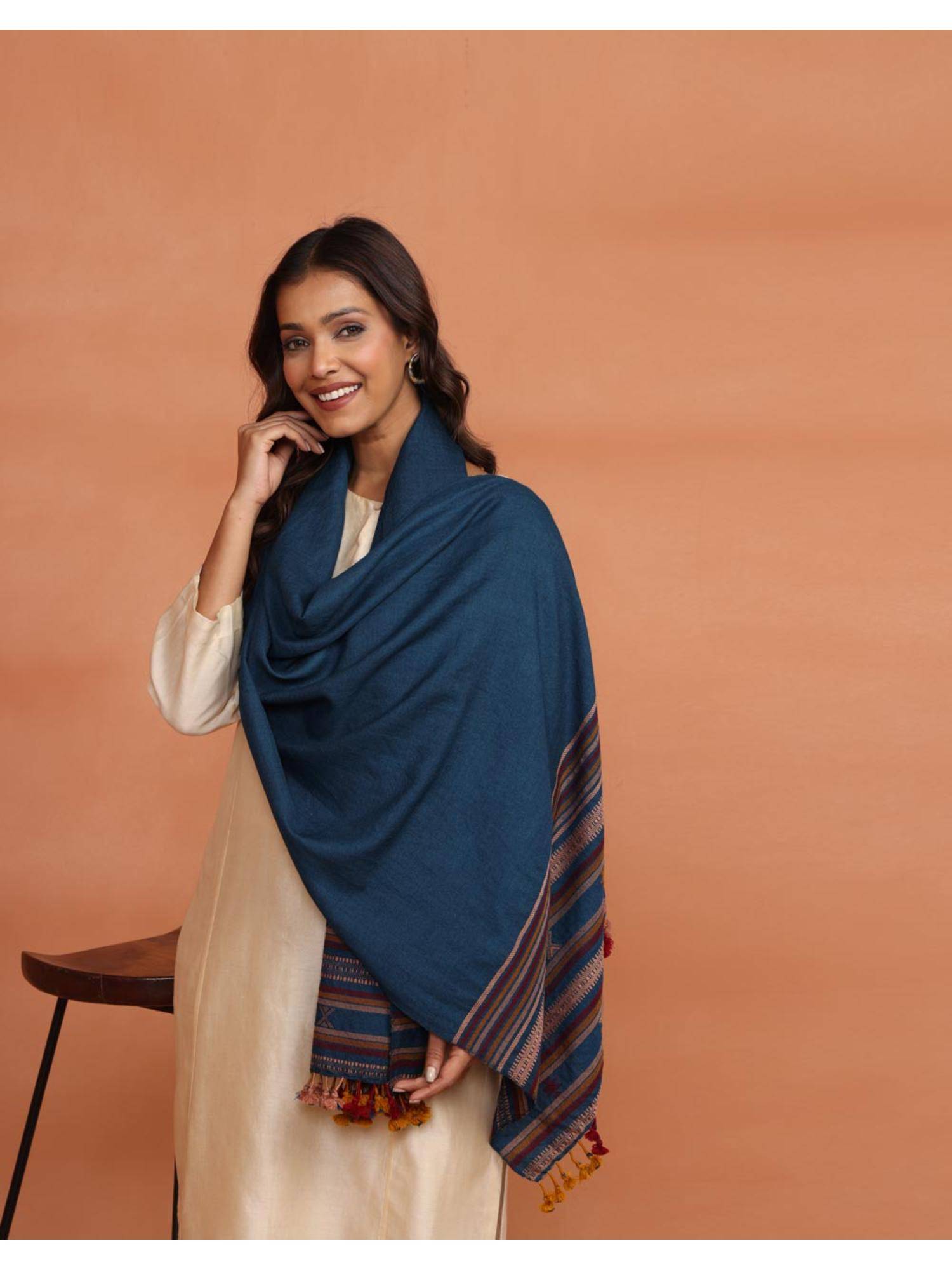 Fabindia Blue Wool Woven Stole
