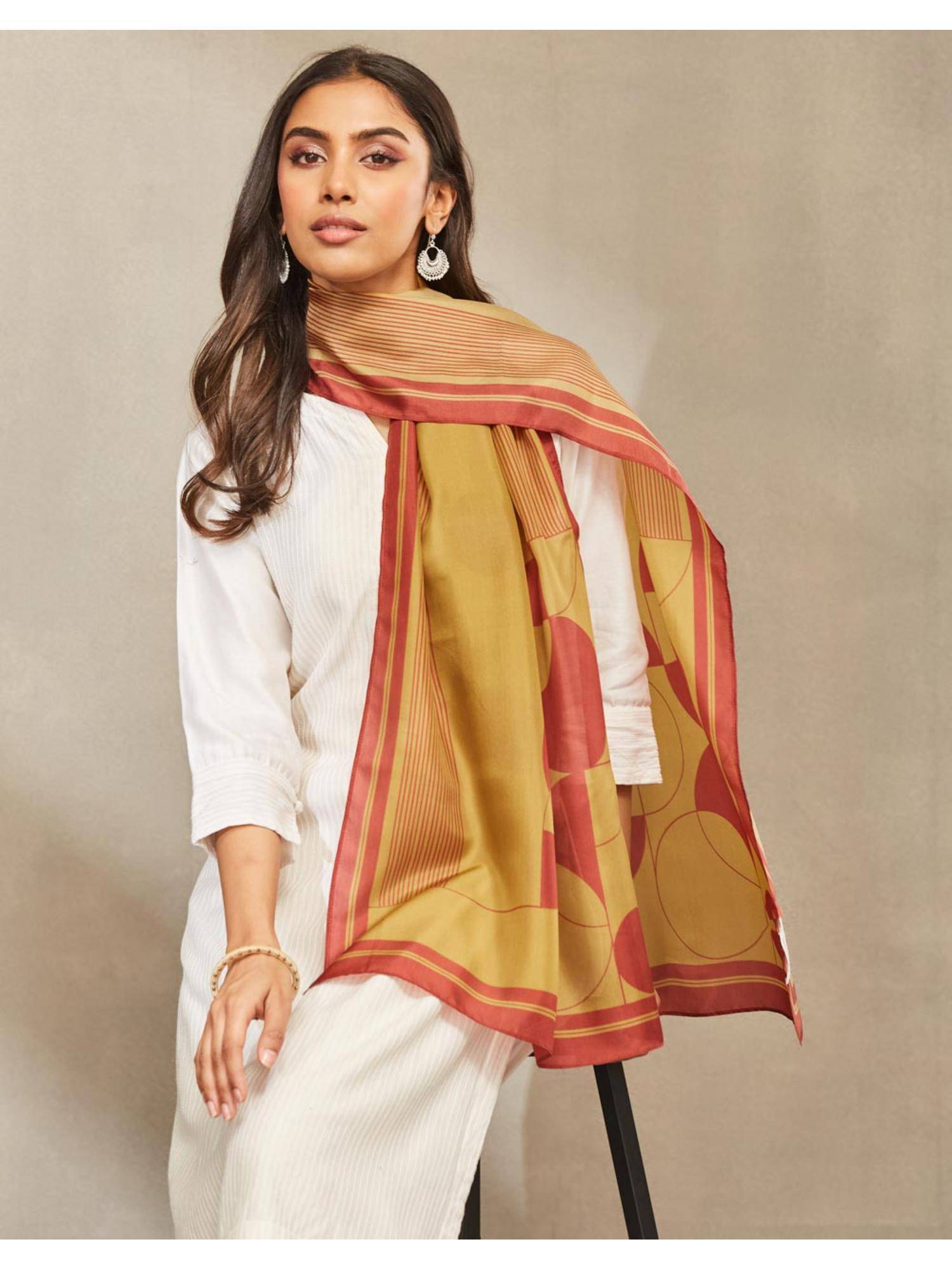 Fabindia Mustard Silk Symphony Printed Stole