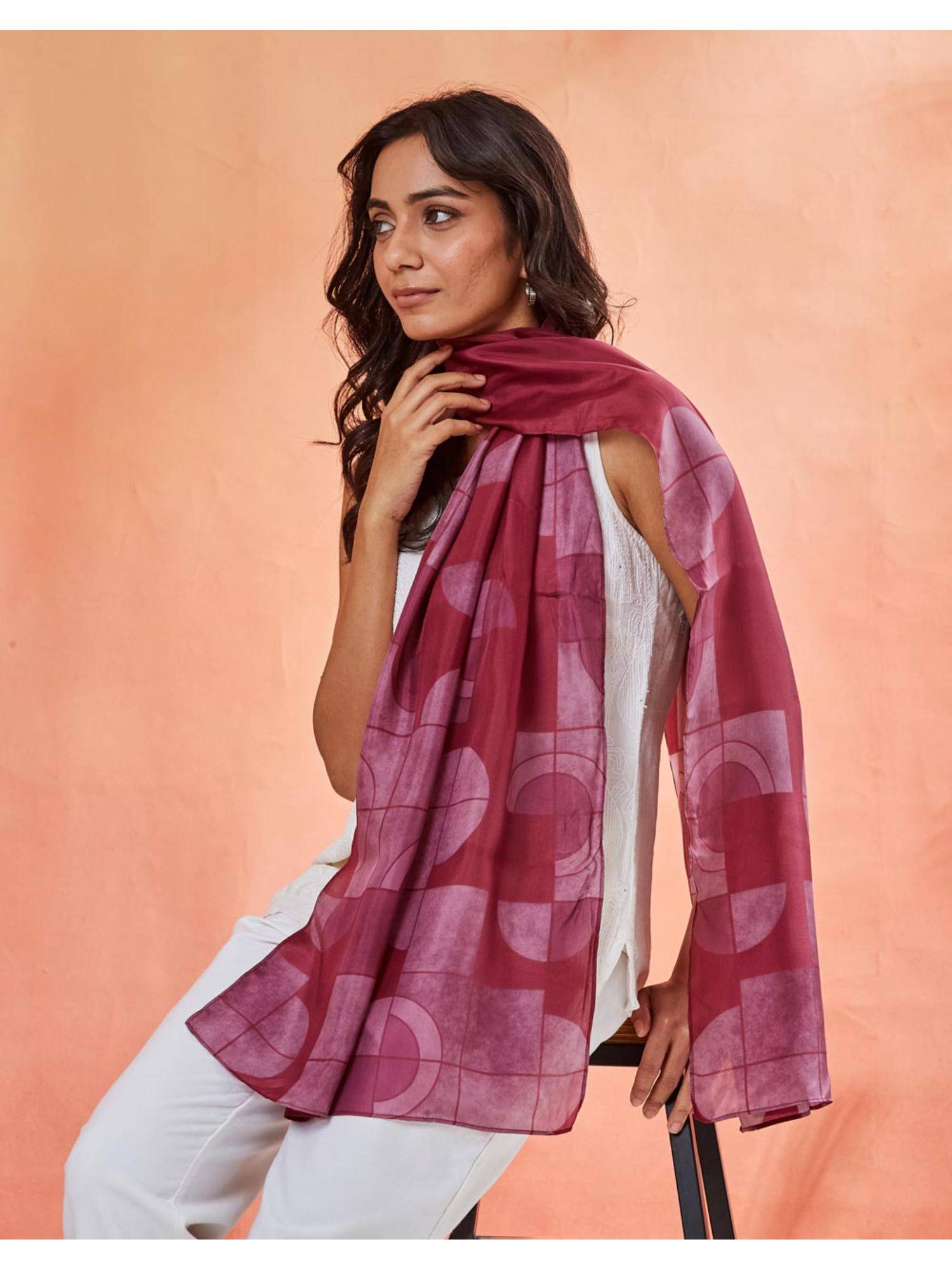 Fabindia Wine Silk Symphony Printed Stole