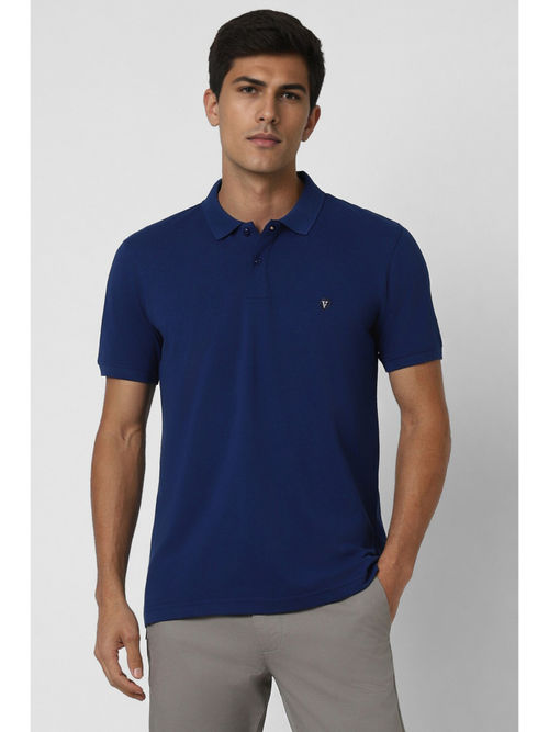 Van Heusen Men Navy Blue Solid Polo Neck T-Shirt