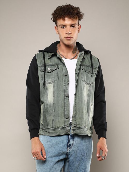 Buy Campus Sutra Men's Grey Light-Wash Denim Jacket with