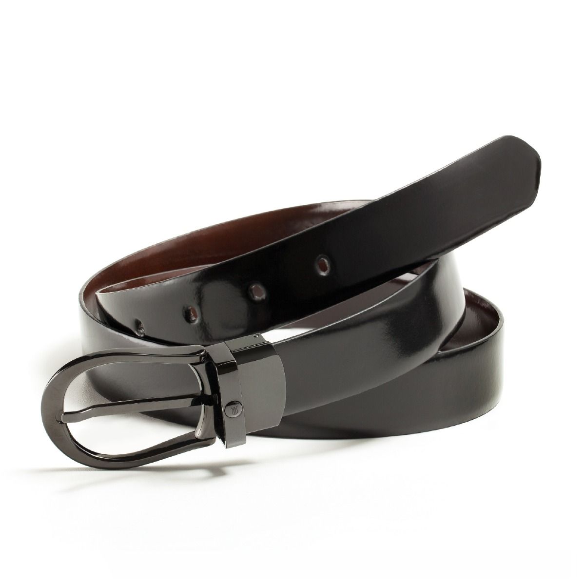 Lapis Bard Sullivan Shiny Black 30Mm Buckle With Leather Reversible Strap - Black & Brown
