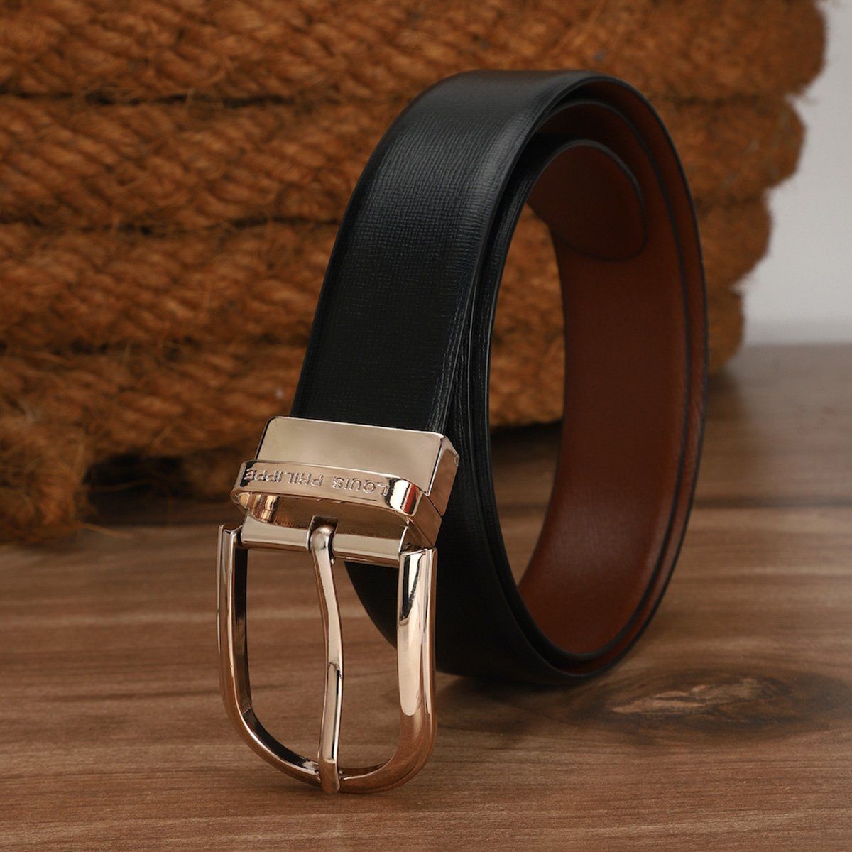 Louis Philippe Men Black Textured Genuine Leather Casual Belt: Buy