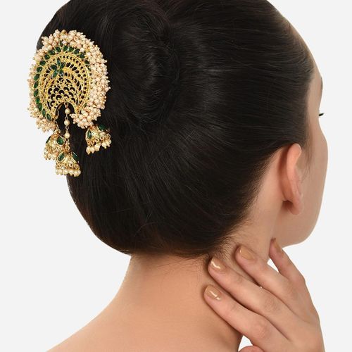 Zaveri Pearls Green Stones and Cluster Pearls Bridal Jhumki Drop Hair Bun  Pin-ZPFK12110: Buy Zaveri Pearls Green Stones and Cluster Pearls Bridal  Jhumki Drop Hair Bun Pin-ZPFK12110 Online at Best Price in