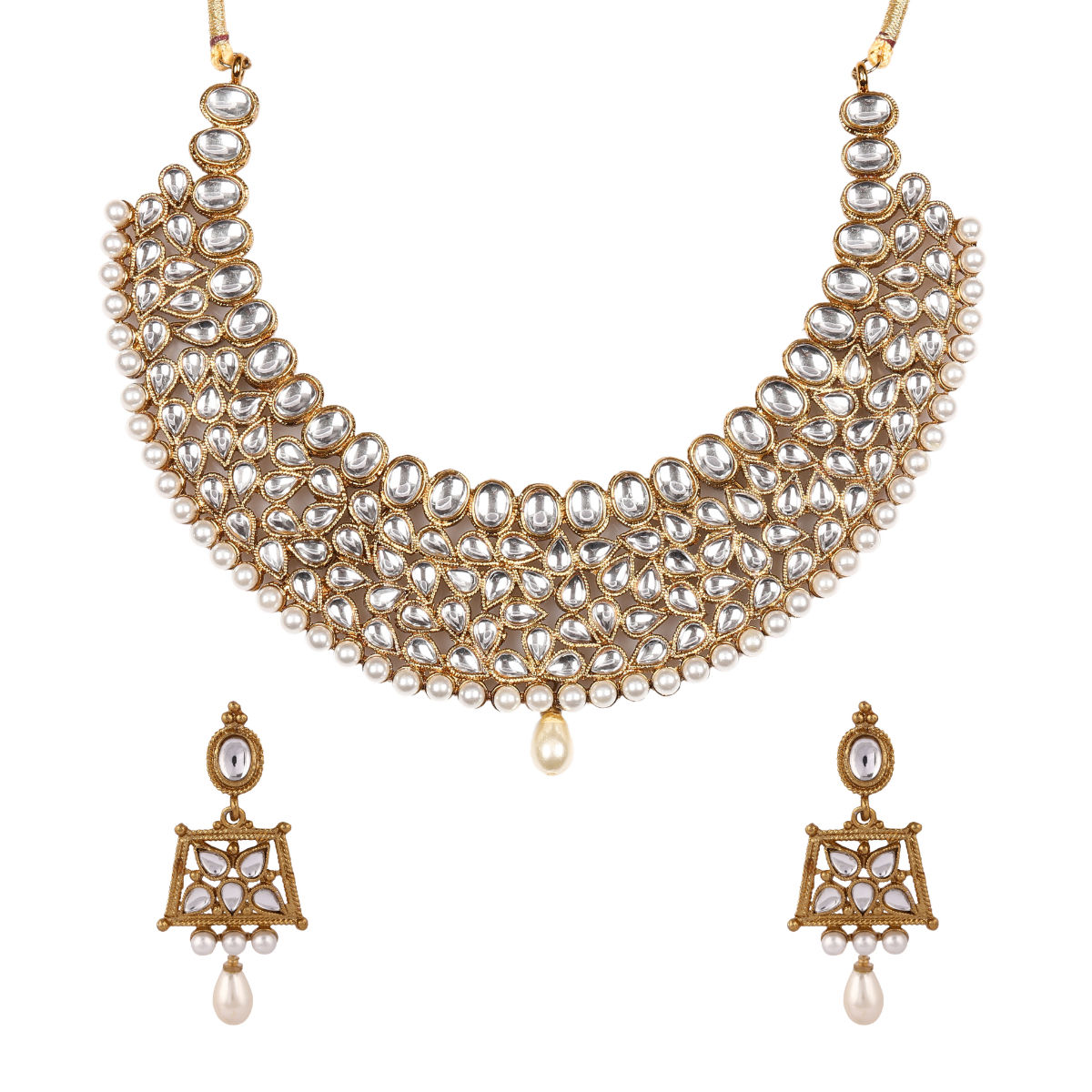 Buy Zaveri Pearls Antique Gold Tone Traditional Kundan & Pearls ...