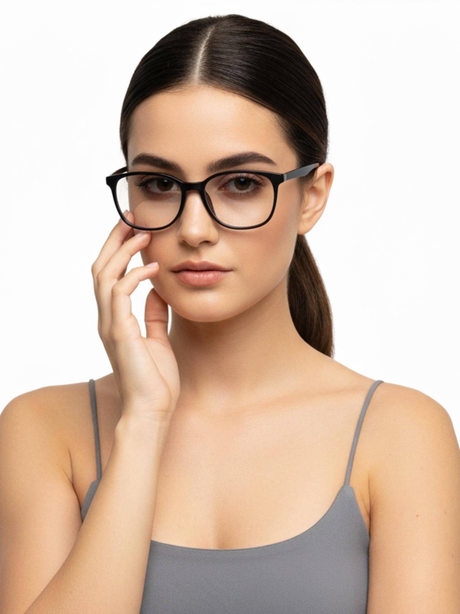 HASHTAG EYEWEAR Unisex Clario Black Full Rim Rectangle Computer Glasses (55)