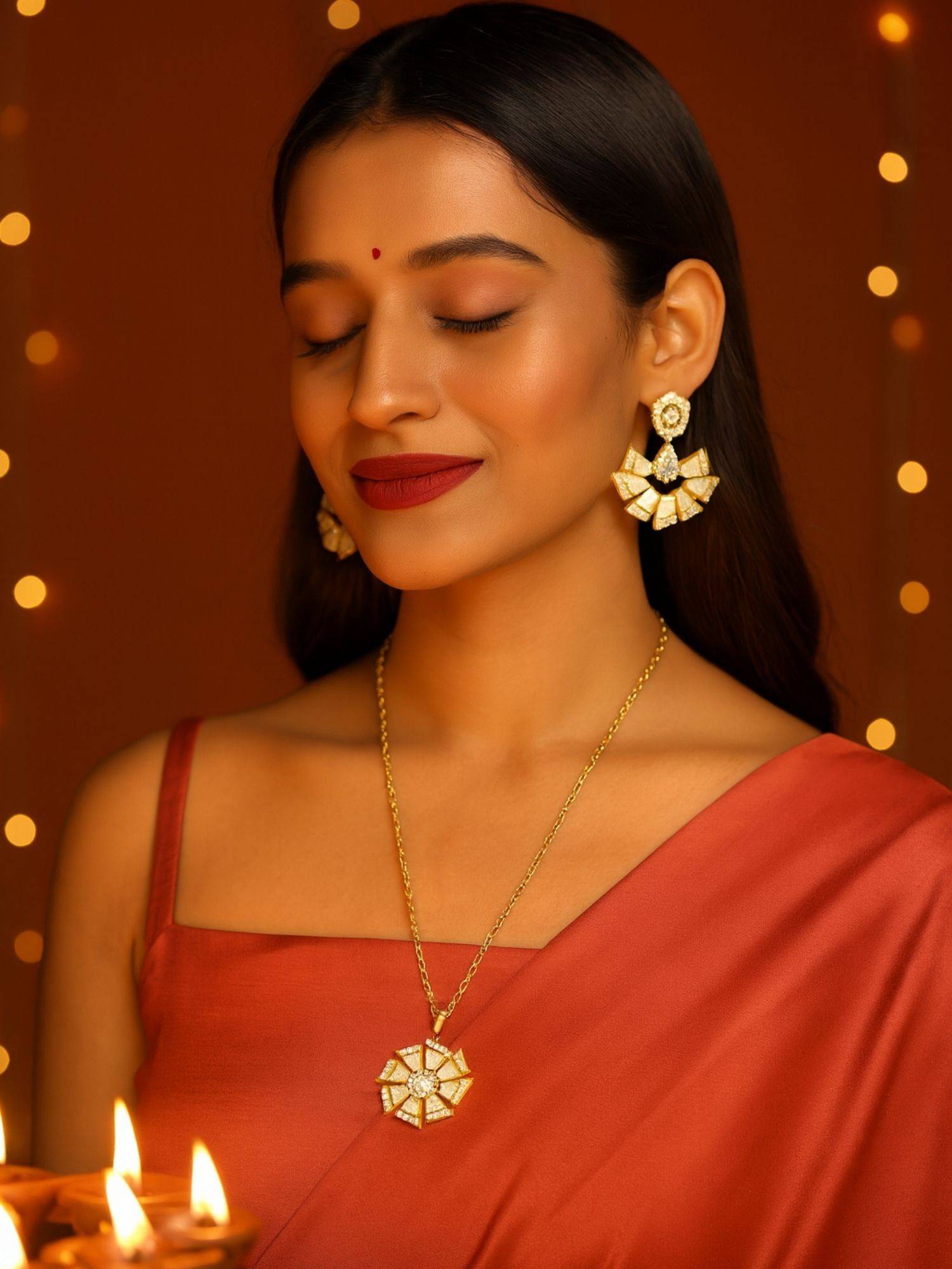 Digital Dress Room Gold Plated Pearl Short Jewellery Set Geometric Shape with Ad Design