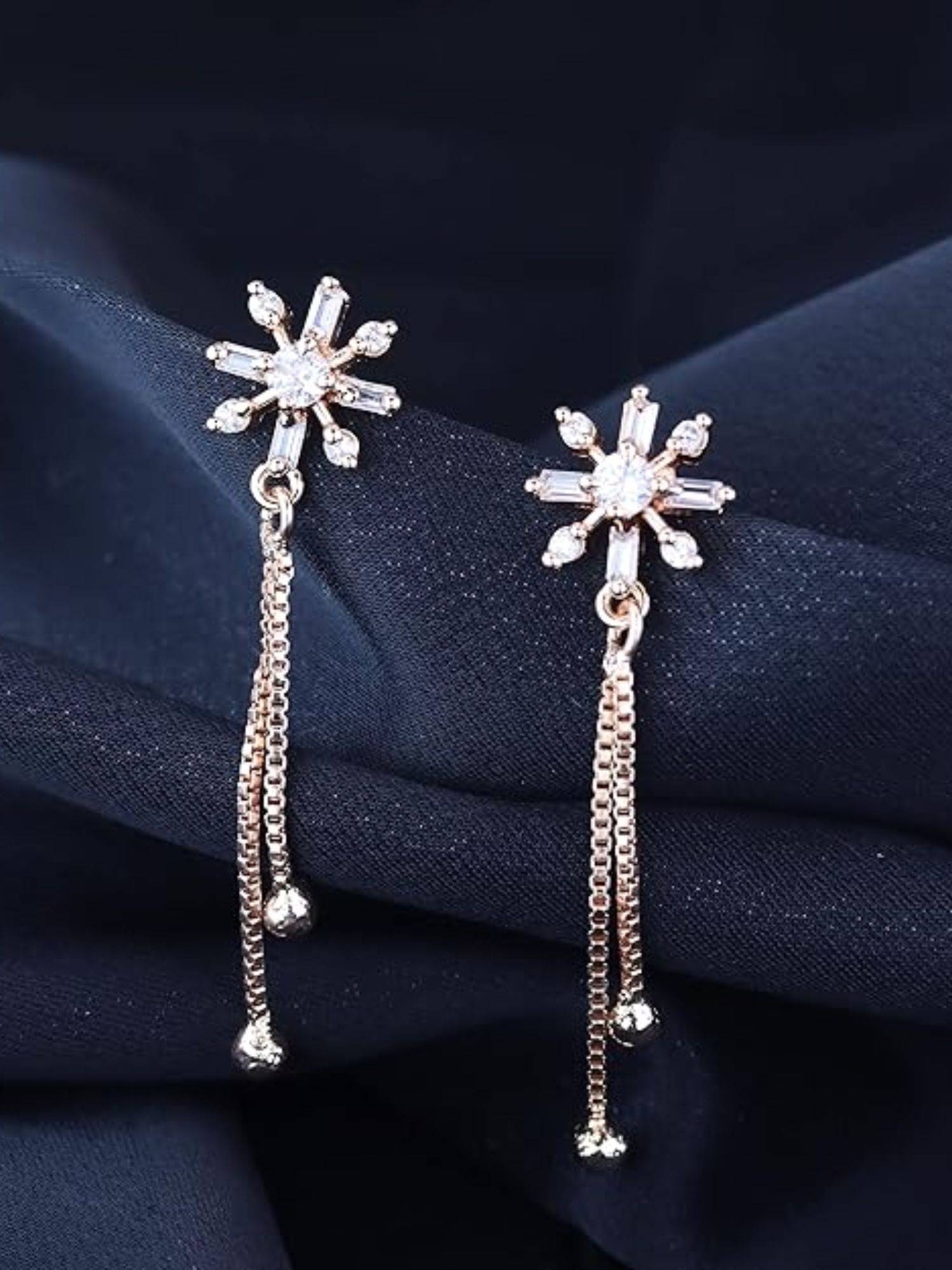 I Jewels Rose Gold Plated Cz and American Diamond Drop White Earrings